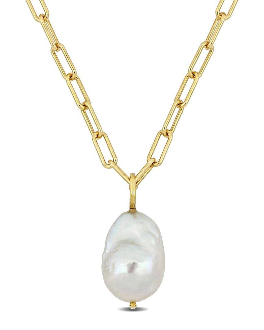 Rina Limor Metallic 18k Over Silver 13-13.5mm Pearl Necklace