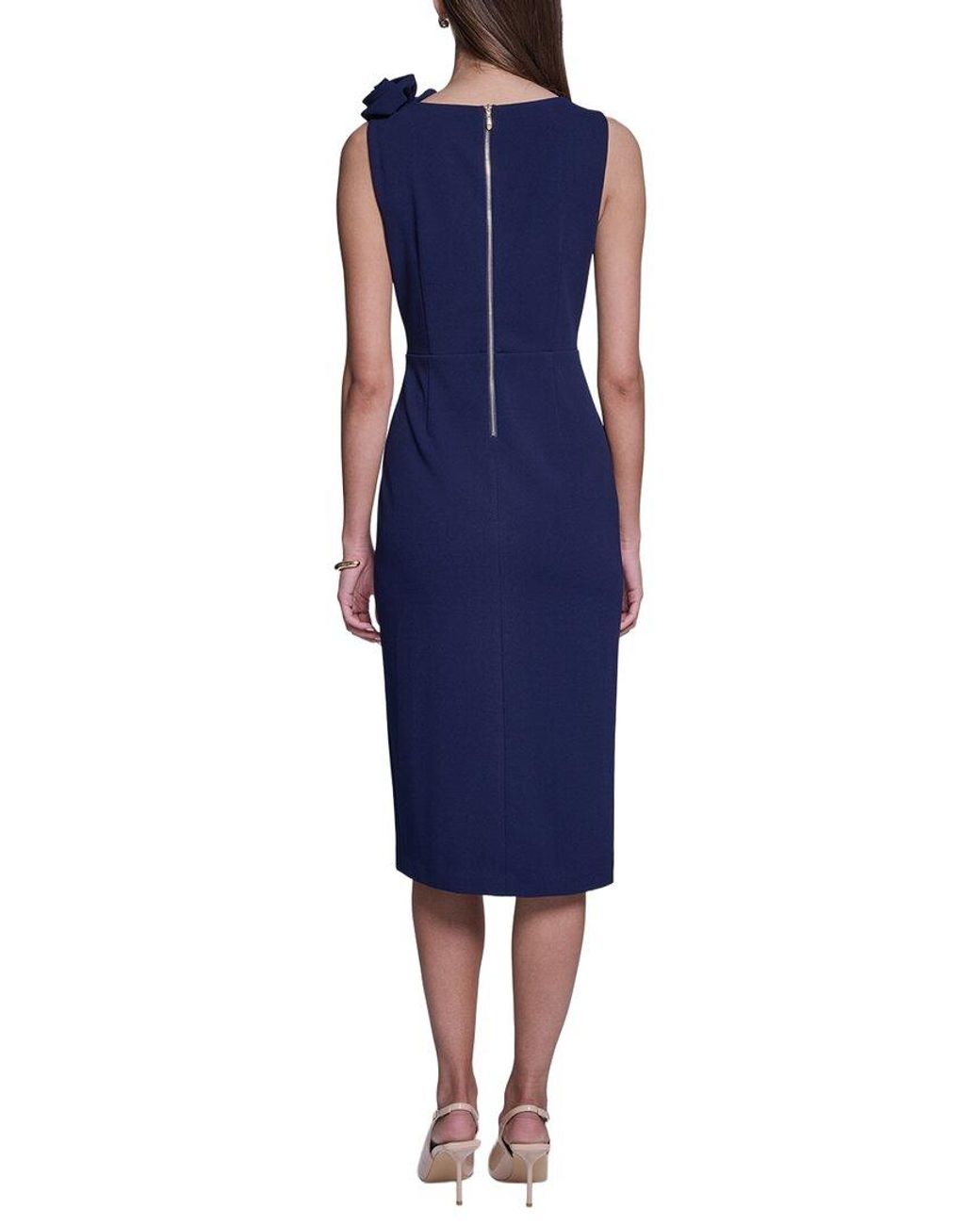 Halston Heritage Blue Rose Detail Bodycon Midi Dress