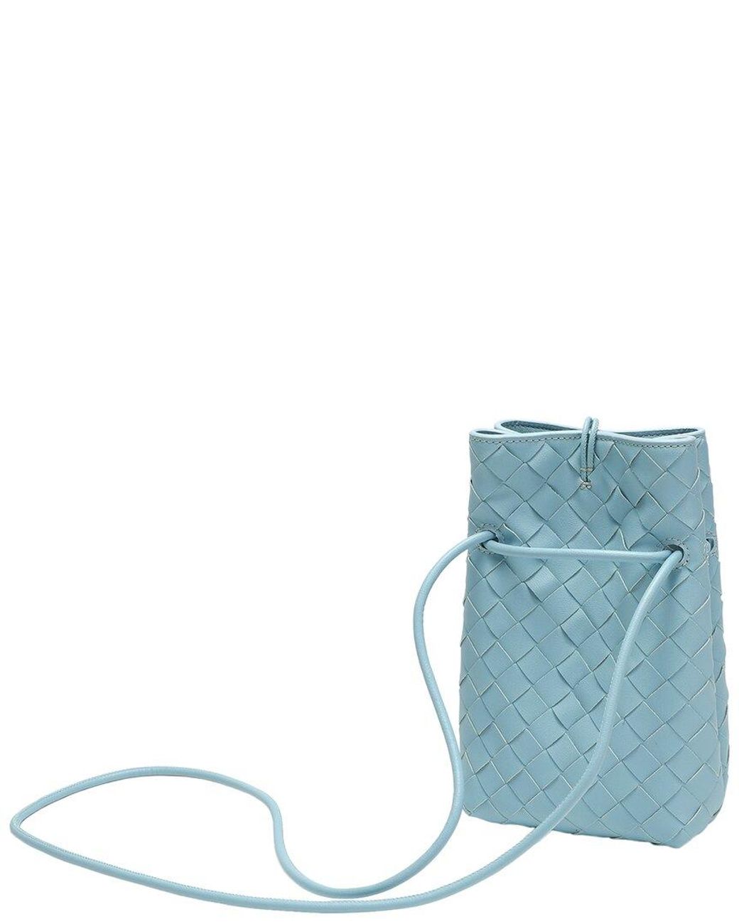 Tiffany & Fred Paris Blue Handwoven Leather Mini Bucket Bag