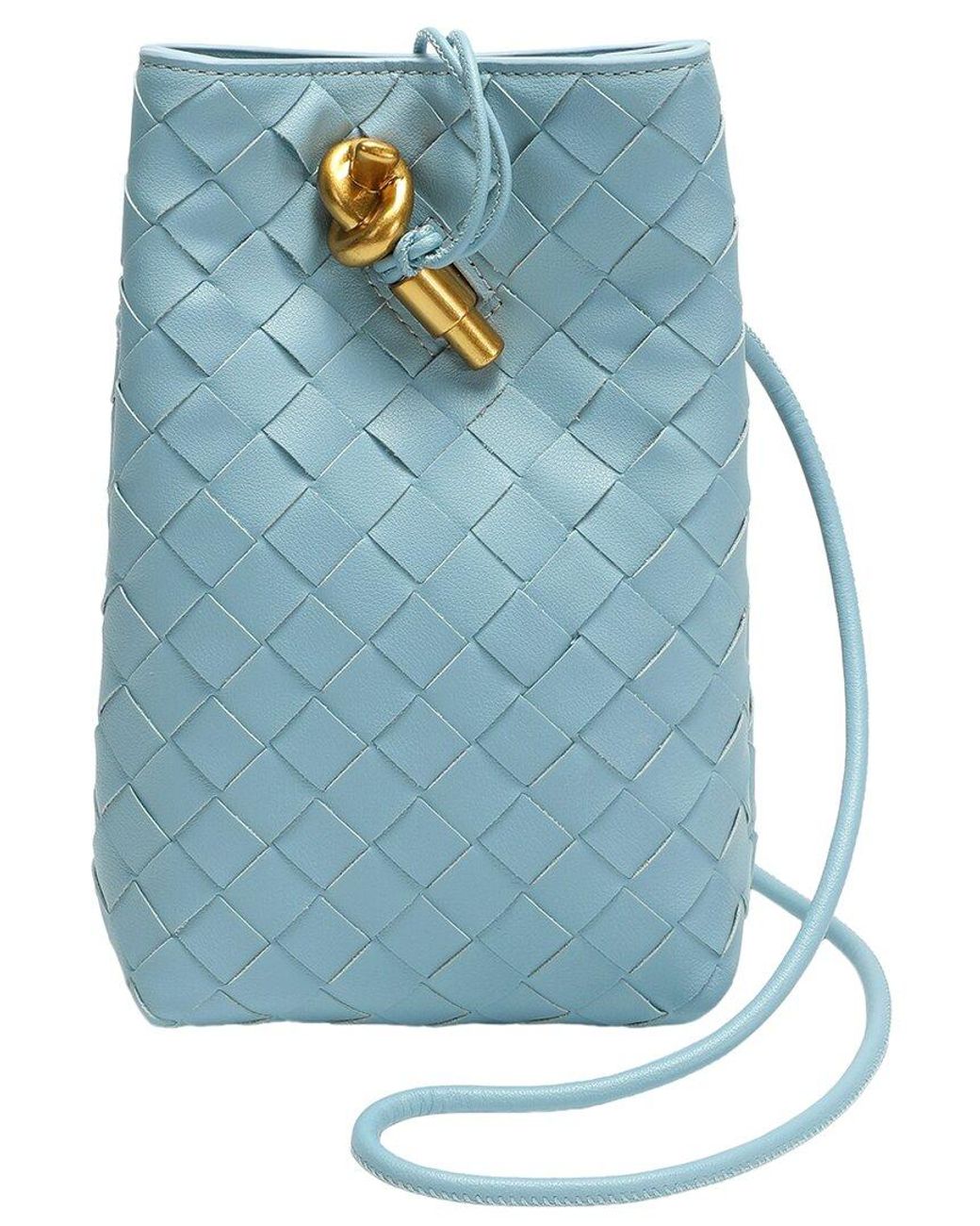 Tiffany & Fred Paris Blue Handwoven Leather Mini Bucket Bag