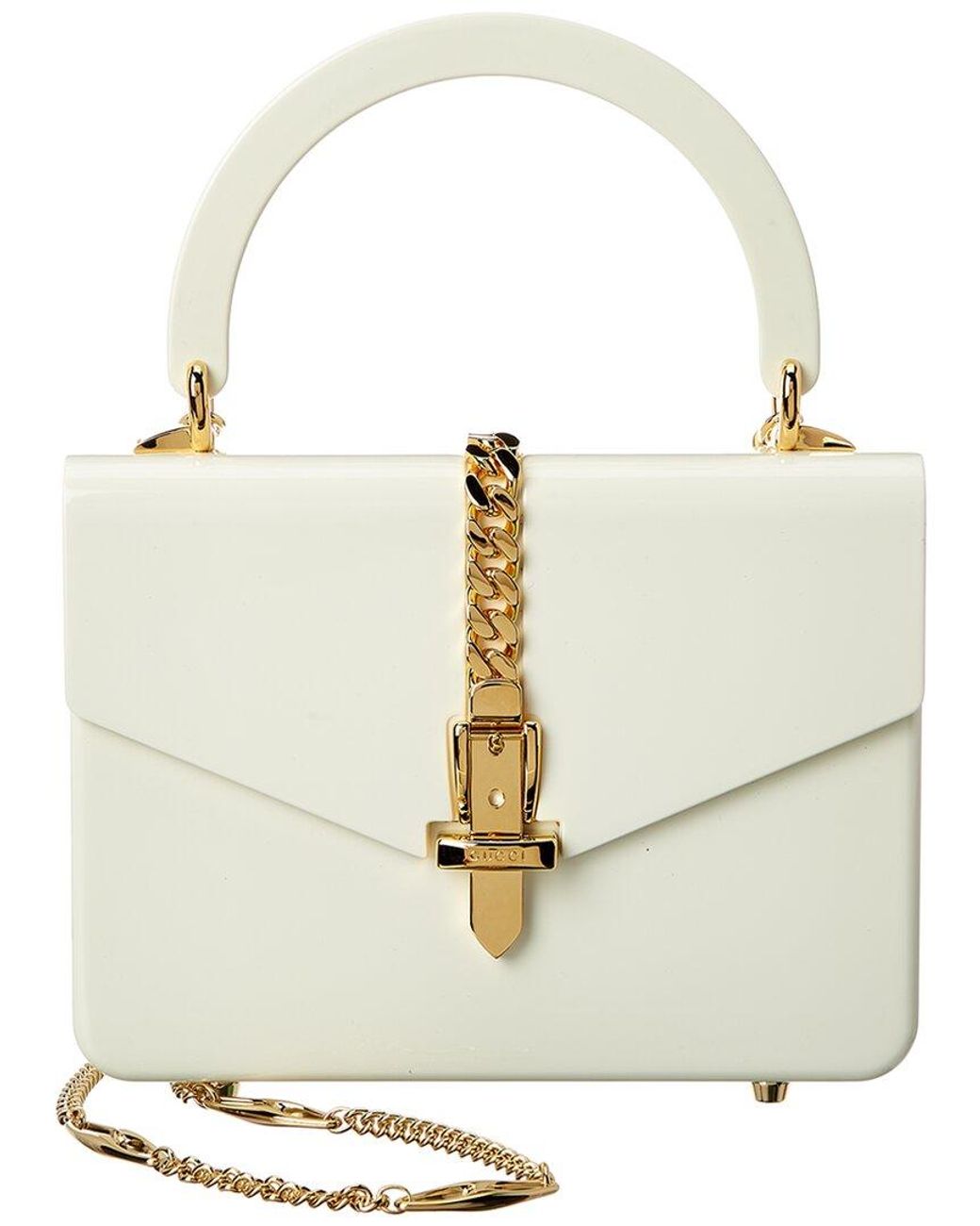 Gucci Sylvie 1969 Mini Plexiglas Top Handle Shoulder Bag in White