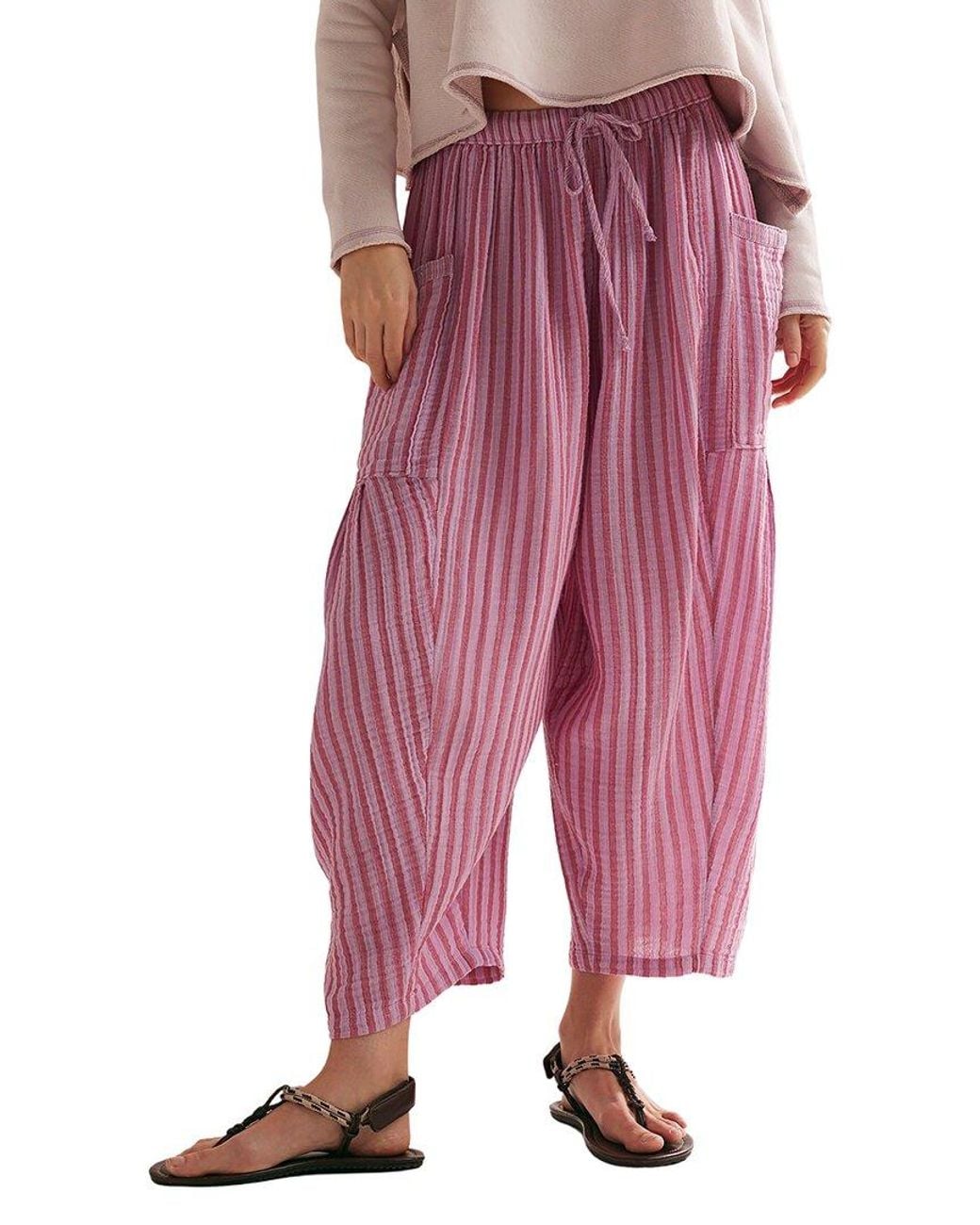 Free People Pink Striped Quinn Pant