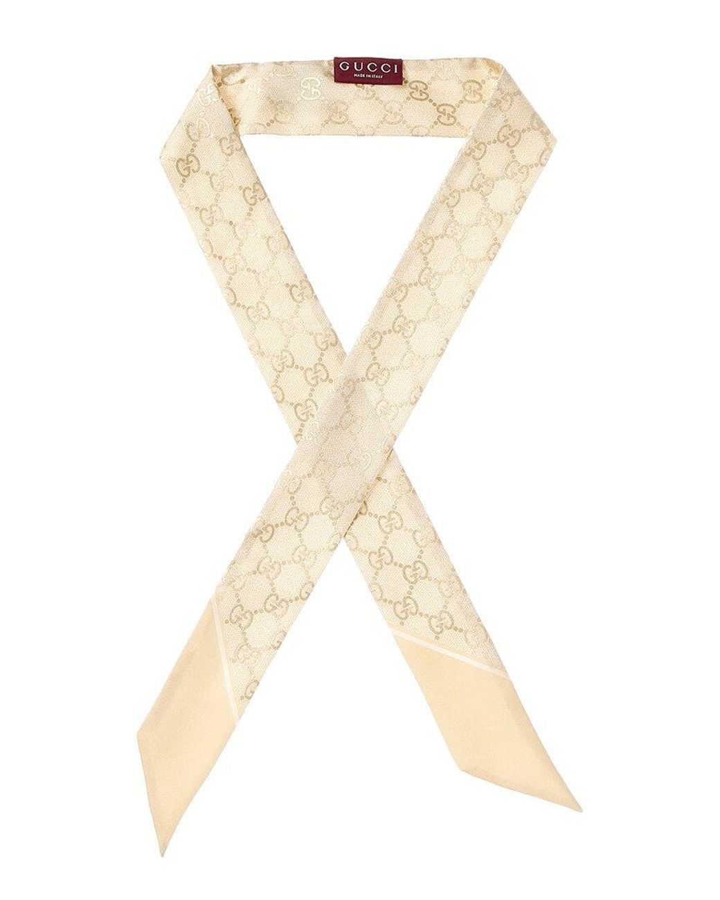 Gucci Metallic Gg Logo Printed Silk Neck Bow