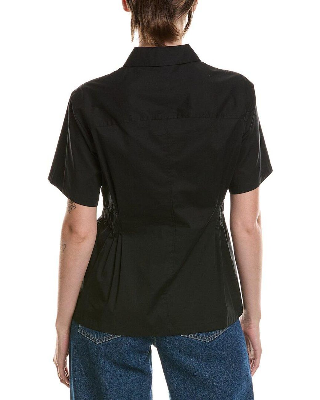 Anne Klein Black Pleated Waist Button-Up Shirt