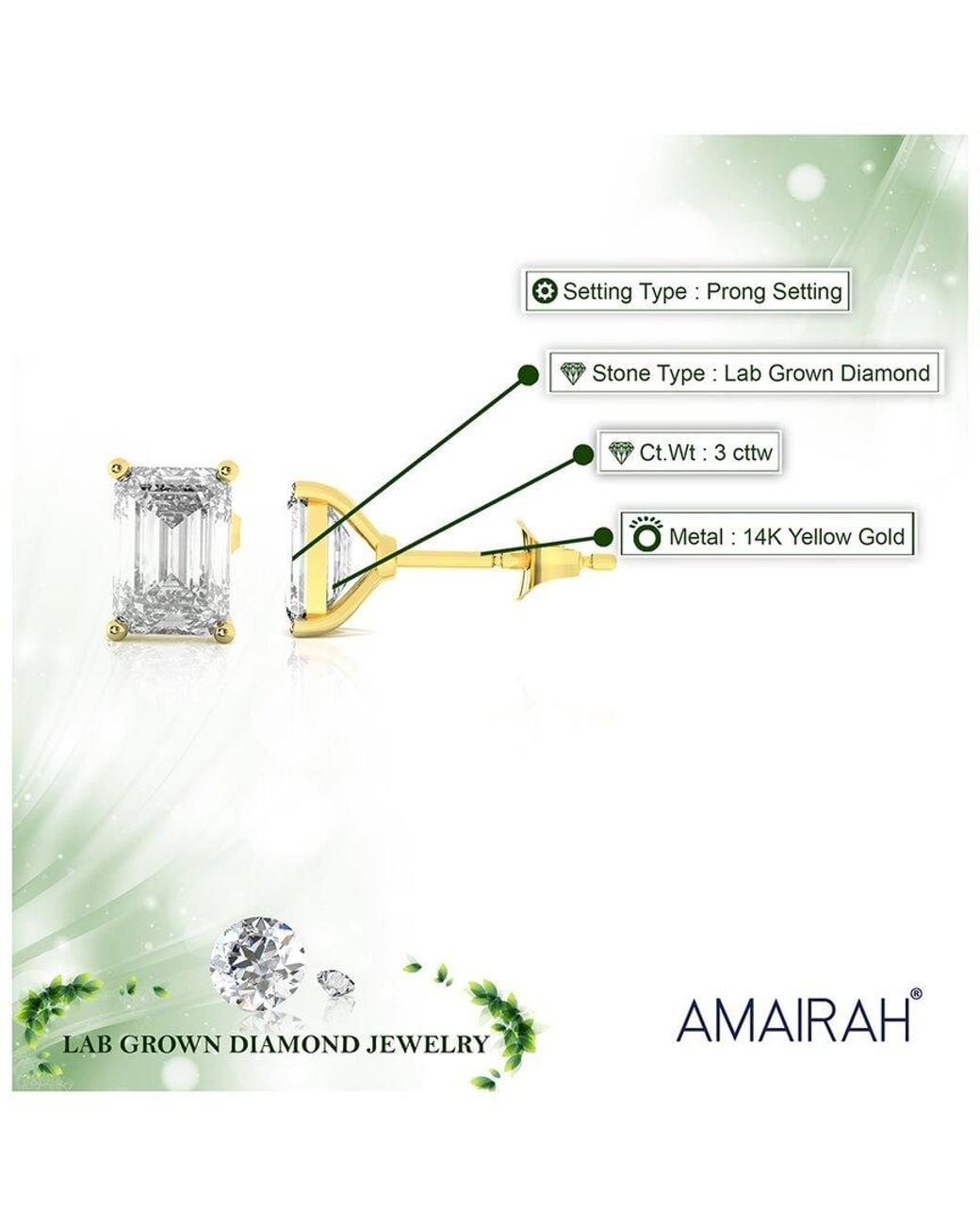 Amairah Metallic 14K 3.00 Ct. Tw. Lab-Grown Diamond Stud Earrings