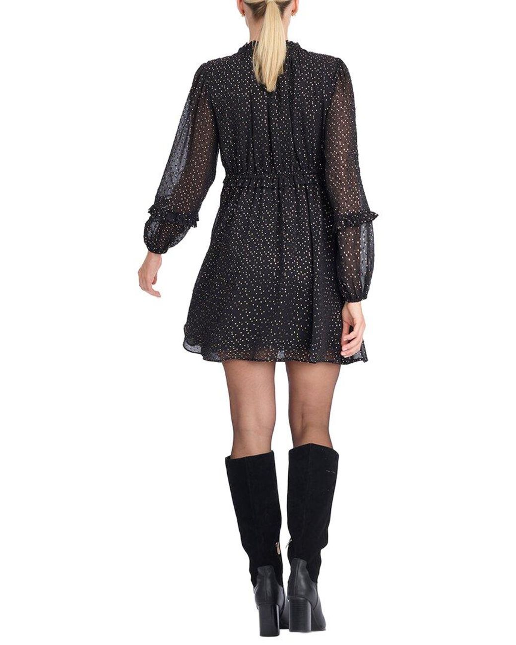 Draper James Black Leah Long-Sleeve Mini Dress