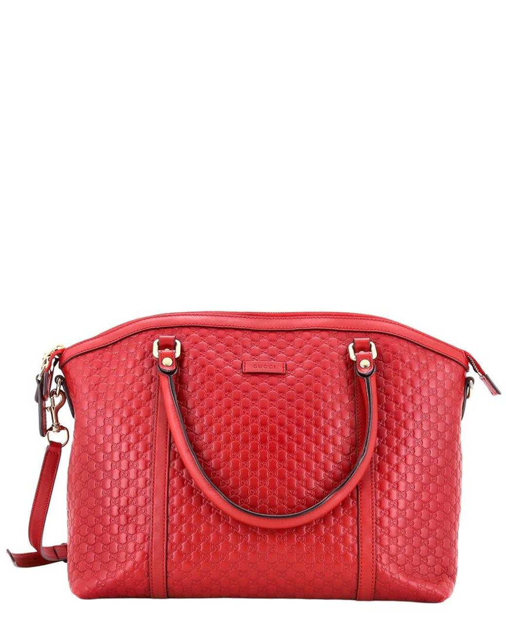 Gucci Red Burgundy Microssima Leather Britt Convertible Dome Satchel Medium (Authentic Pre-Loved)