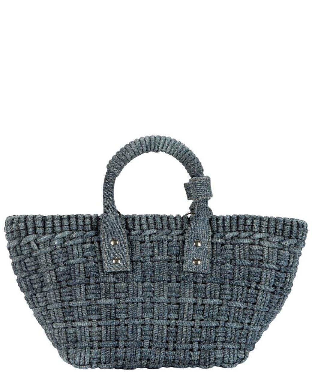 Balenciaga Blue Bistro Xs Leather-Trim Basket Top Handle Bag