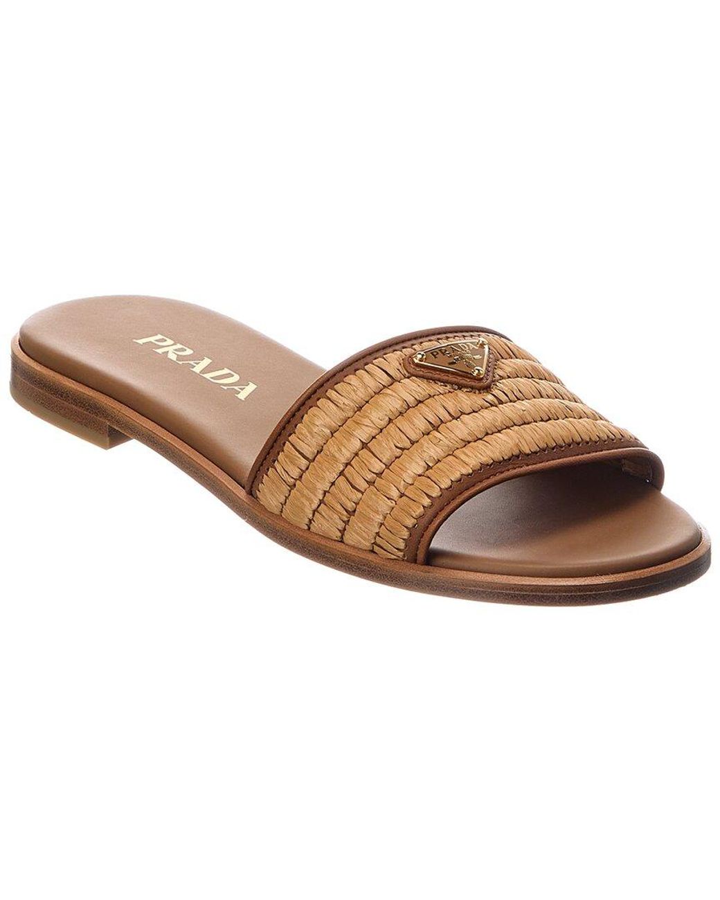 Prada Brown Raffia & Leather Sandal