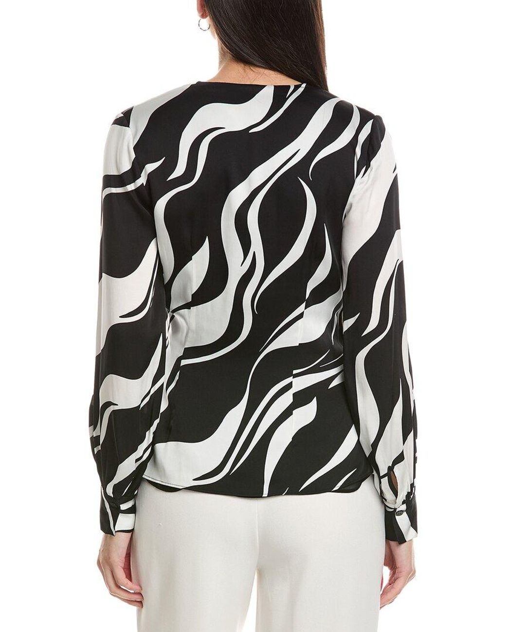 Tahari Black Printed Silk-Blend Blouse