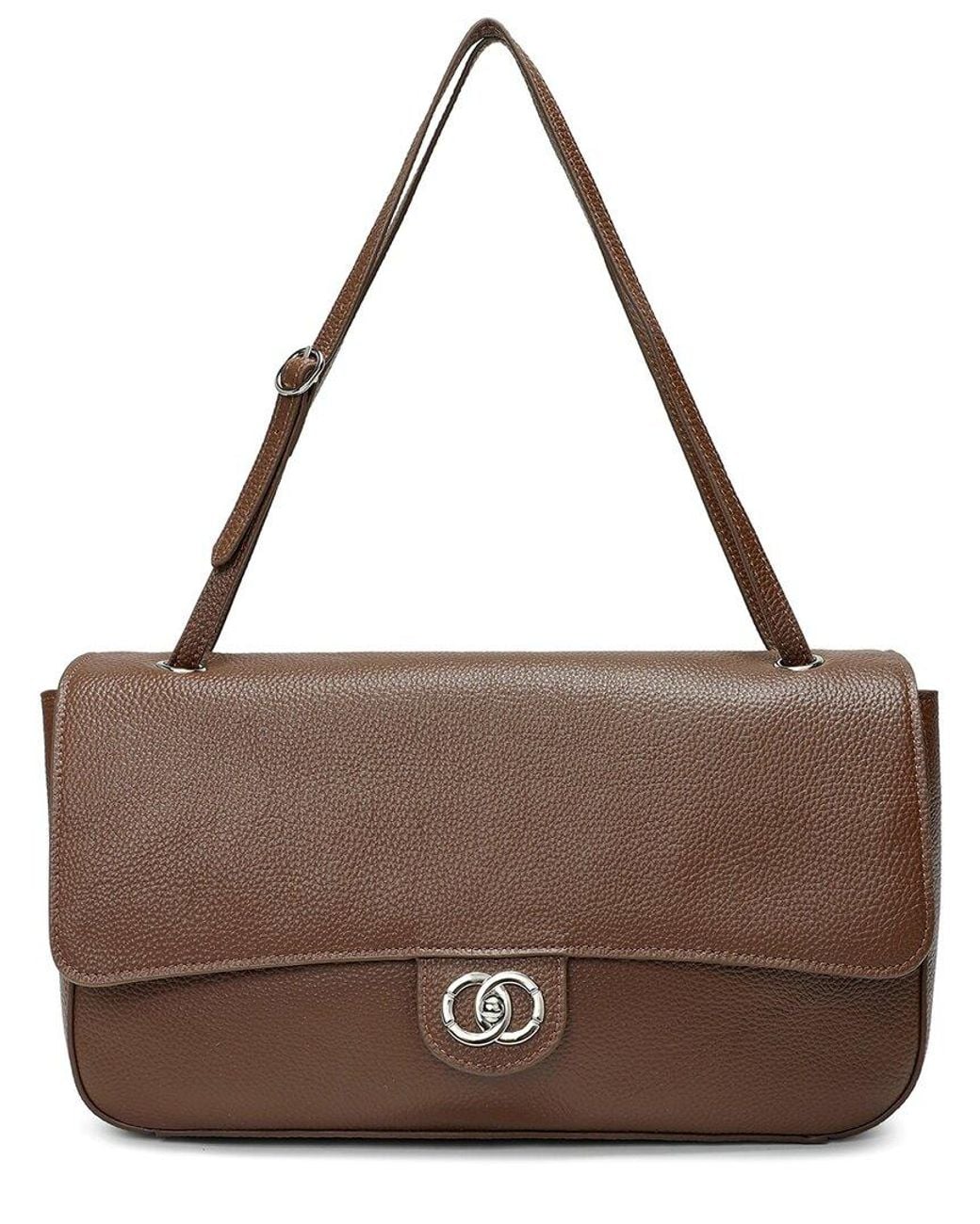 Tiffany & Fred Paris Brown Premium Pebbled Leather Turnlock Shoulder Bag