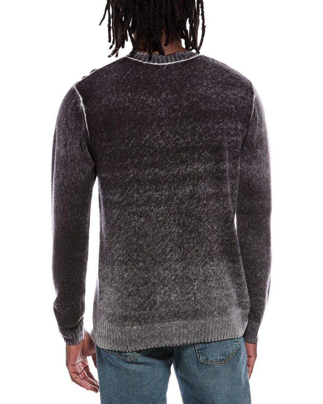 Autumn Cashmere Black Inked Crewneck High Rib 100% Cashmere Sweater for men