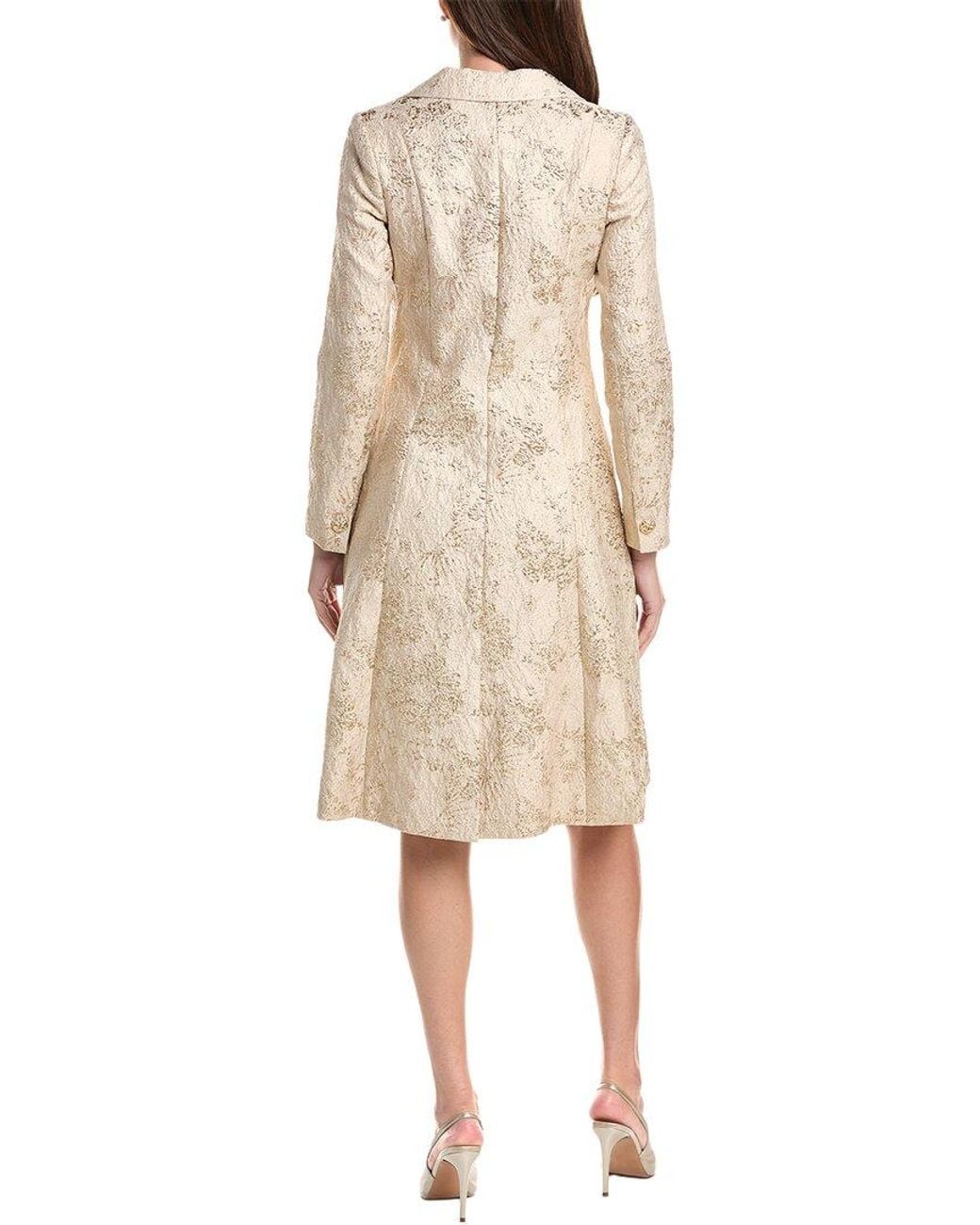 Teri Jon Natural Metallic Jacquard Button Coat Dress