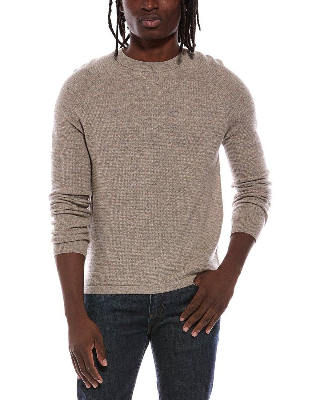 Autumn Cashmere Gray Thermal 100% Cashmere Crewneck Sweater for men