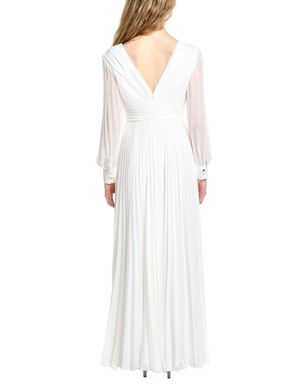 Badgley Mischka White Pleated V-Neck Gown