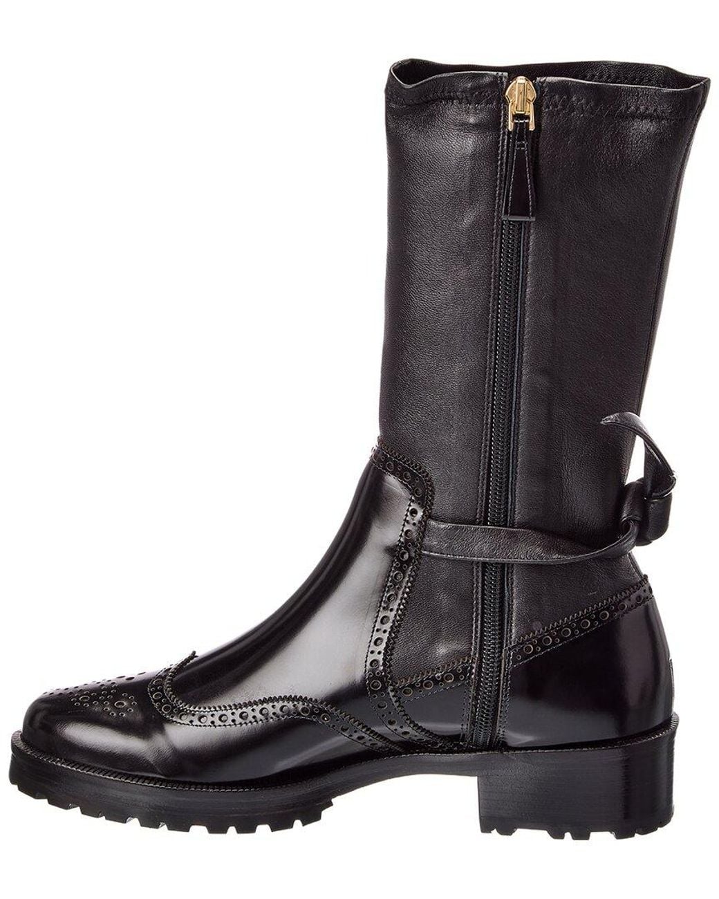 Alexandre Birman Black Clarita Motorcycle Brogue Leather Boot