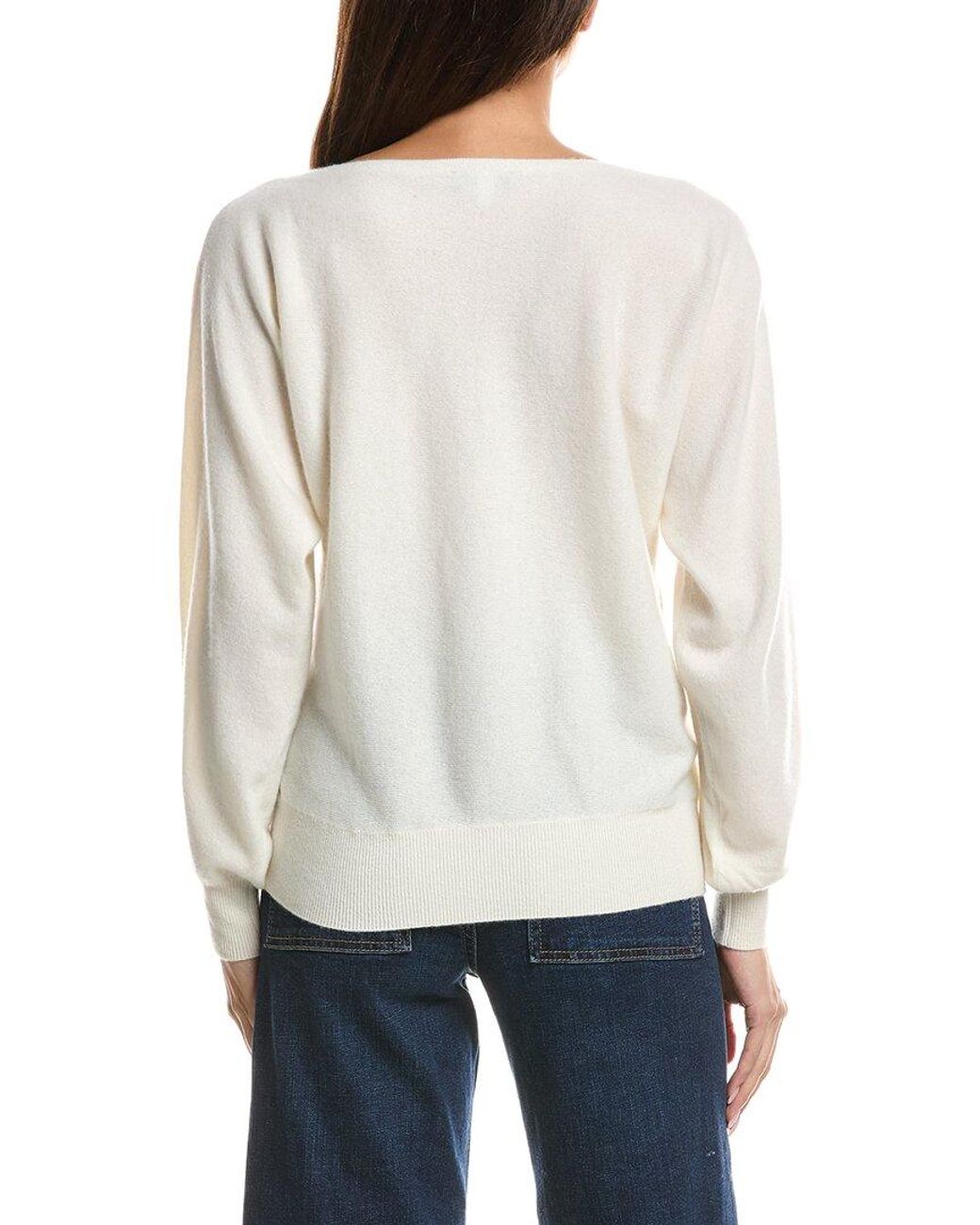 Forte White Off The Shoulder Dolman Sleeve 100% Cashmere Sweater
