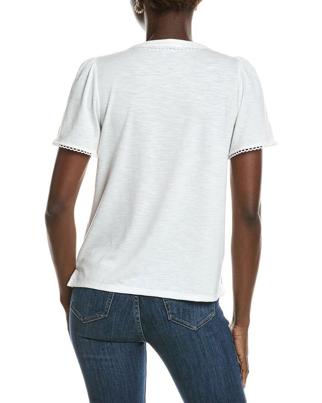 Jones New York White Drapey Slub Split Neck Top