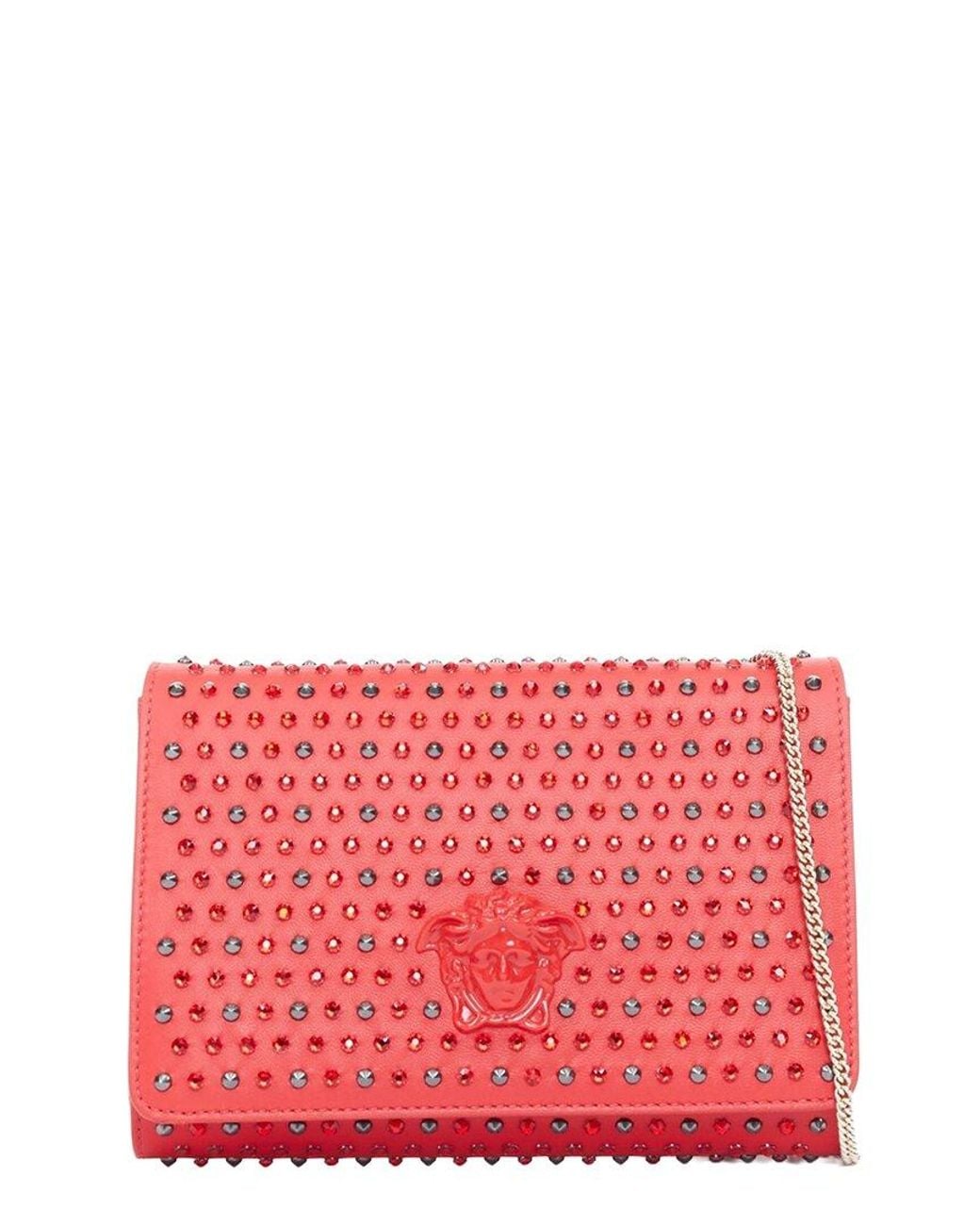 Versace Red Leather Crystal Palazzo Medusa Embellished Crossbody (Authentic Pre-Loved)