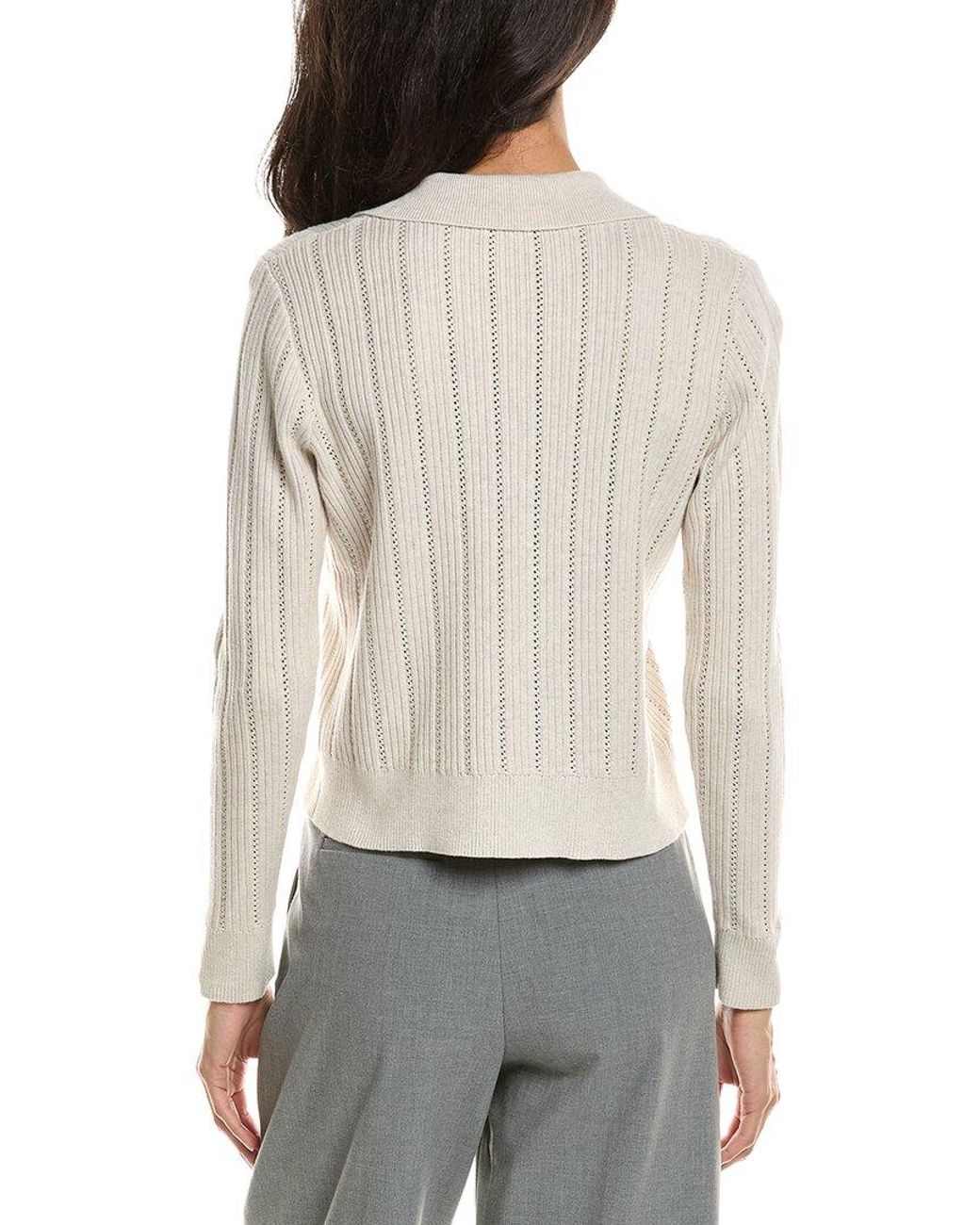 Forte White Rib Button Front Polo Sweater