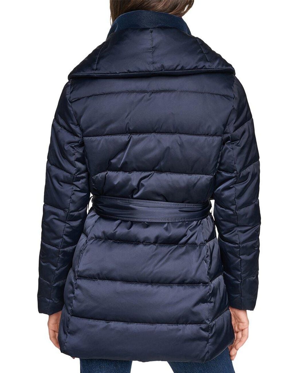 Andrew Marc Blue Zamora Shawl Collar Belted Puffer Coat