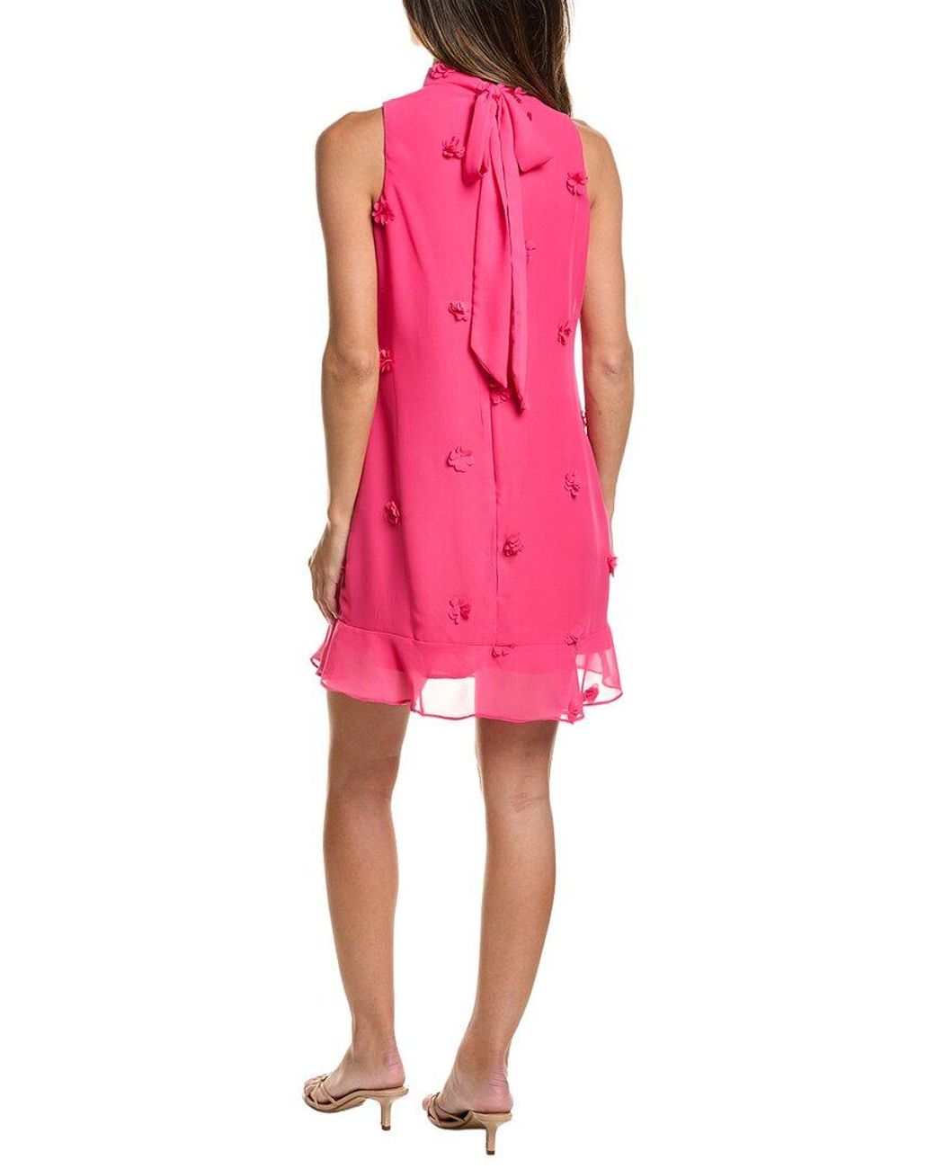 Cece Pink Flower Tie Neck Mini Dress