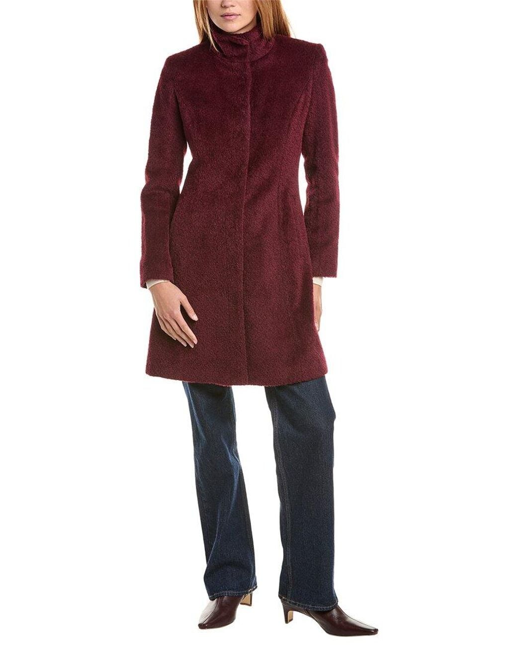 Sofiacashmere Red Sofiacashmere Stand Collar Wool & Alpaca-Blend Coat