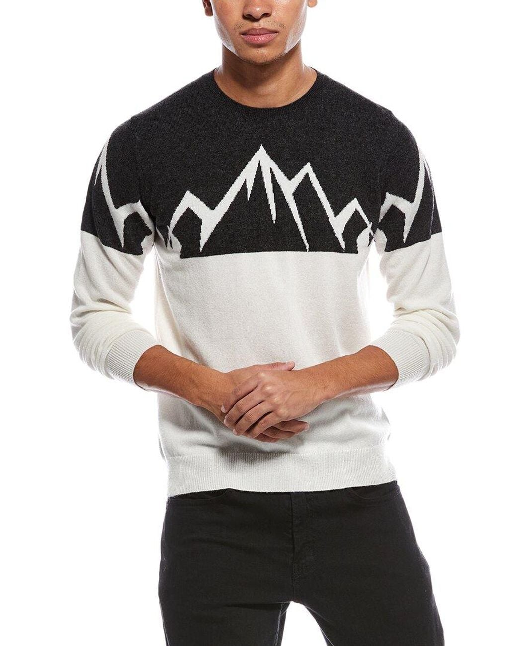 Brodie Cashmere Black Landscape Wool & Cashmere-Blend Crewneck Sweater for men