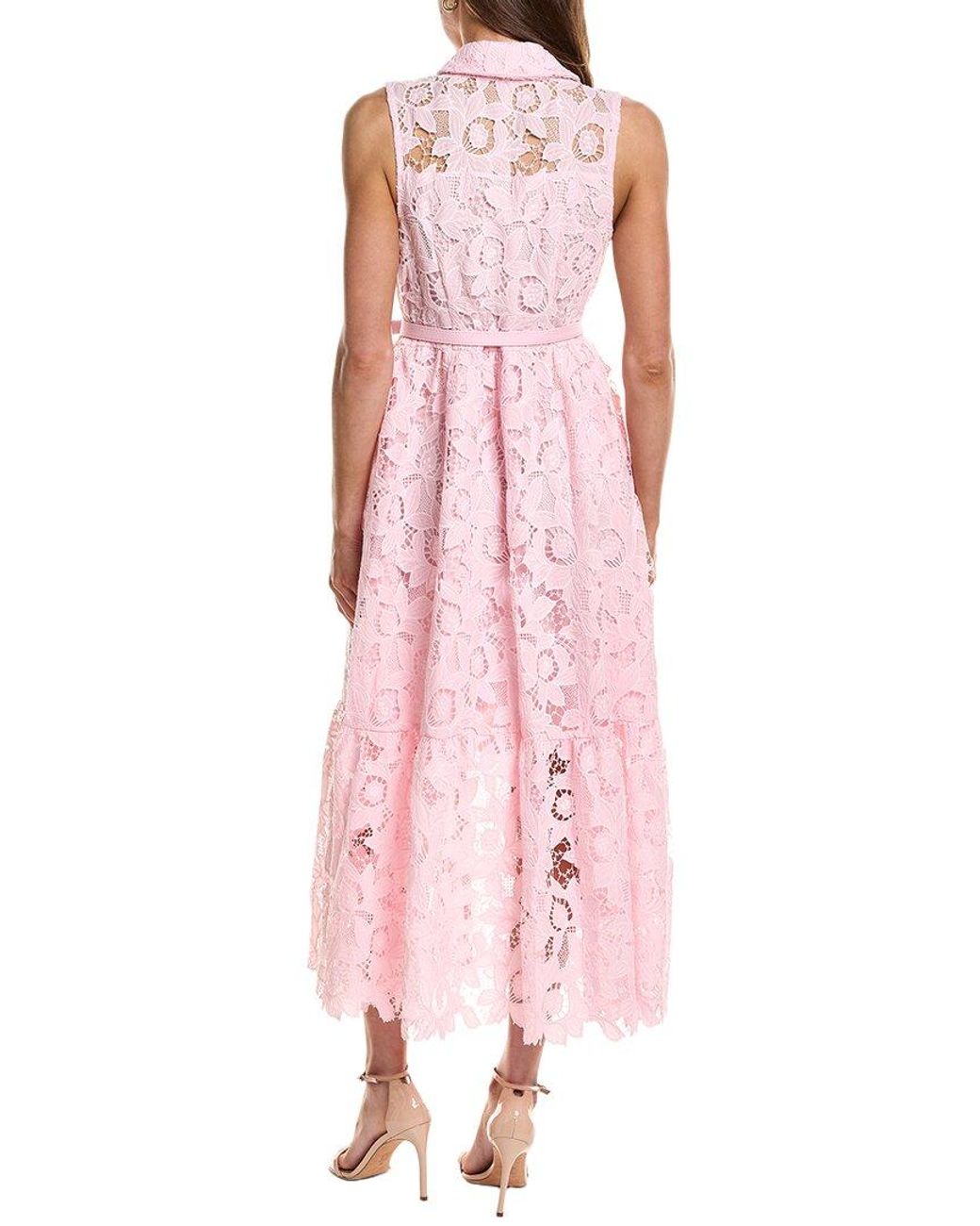 English Factory Pink Sleeveless Lace Button Front Midi Dress