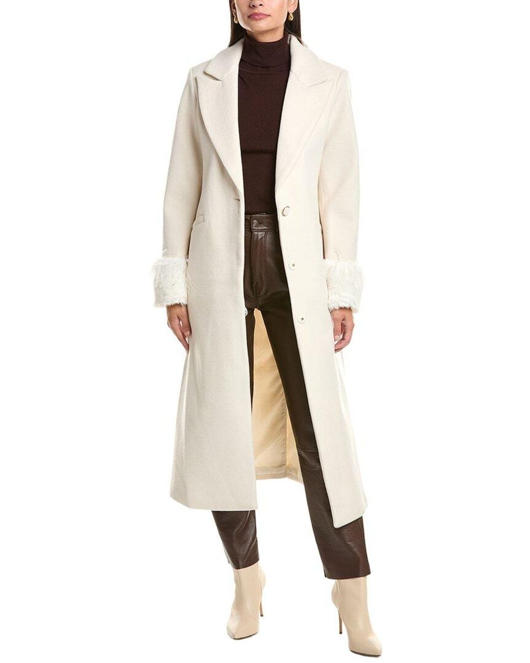Cece Natural Feather Cuff Maxi Coat