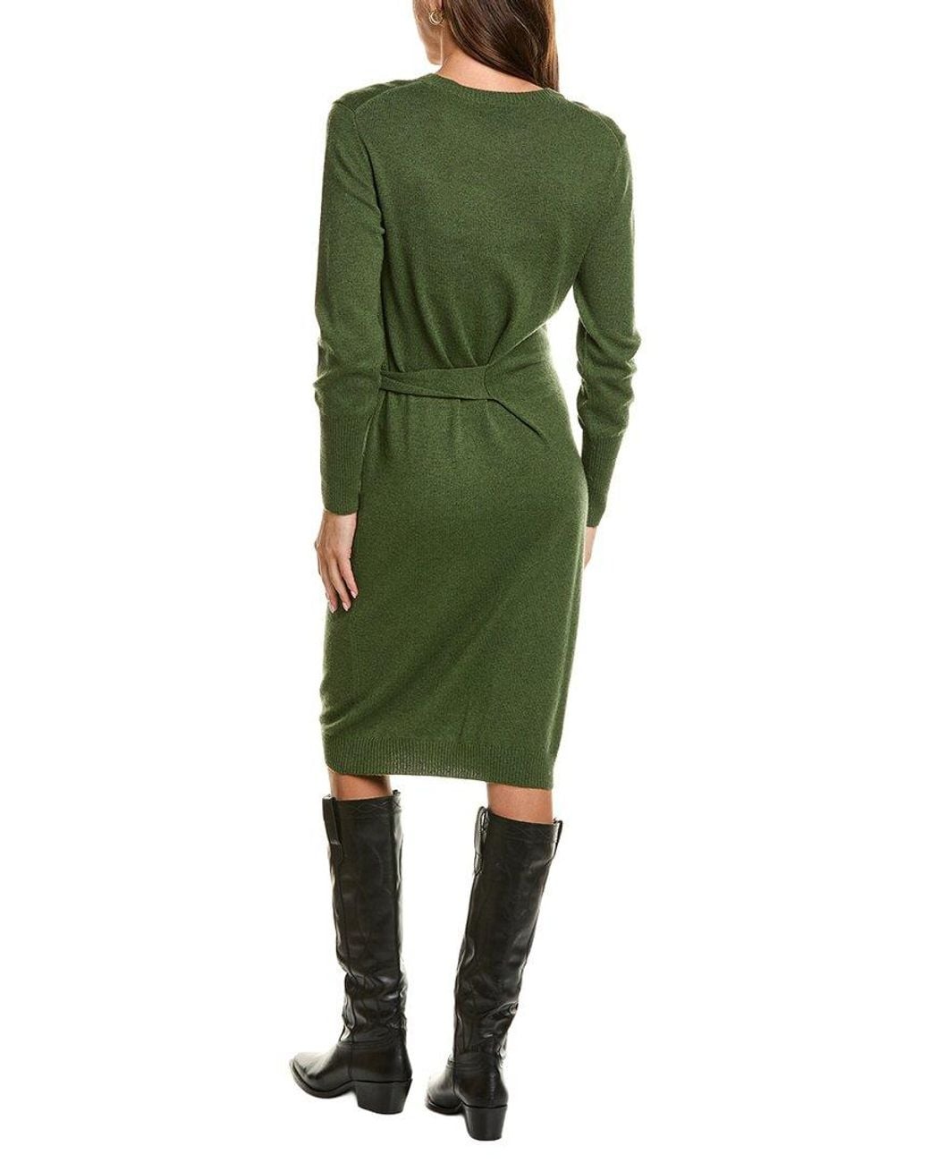 Forte Green Waist Tie Crewneck Wool & Cashmere-Blend Sweaterdress