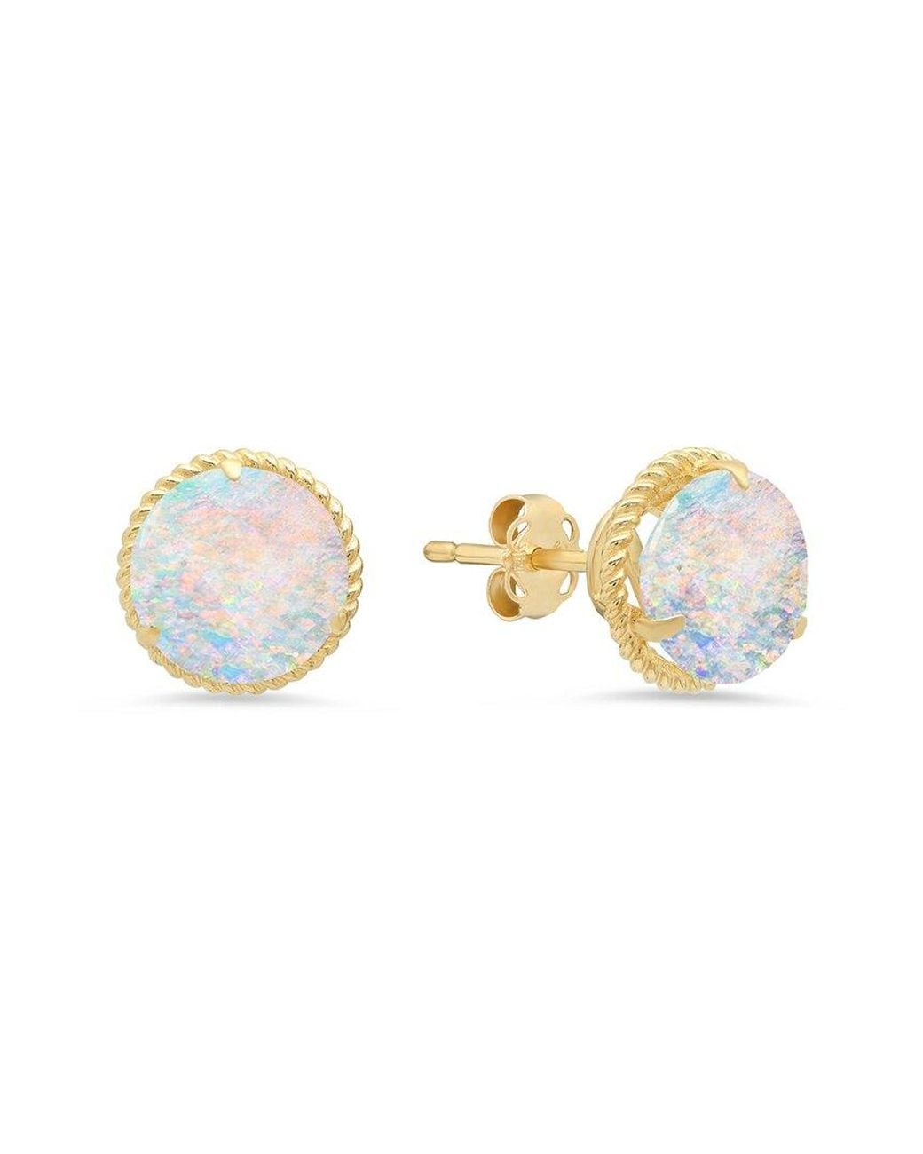 MaxColor Metallic 14k 1.30 Ct. Tw. Lab-grown Opal Halo Studs