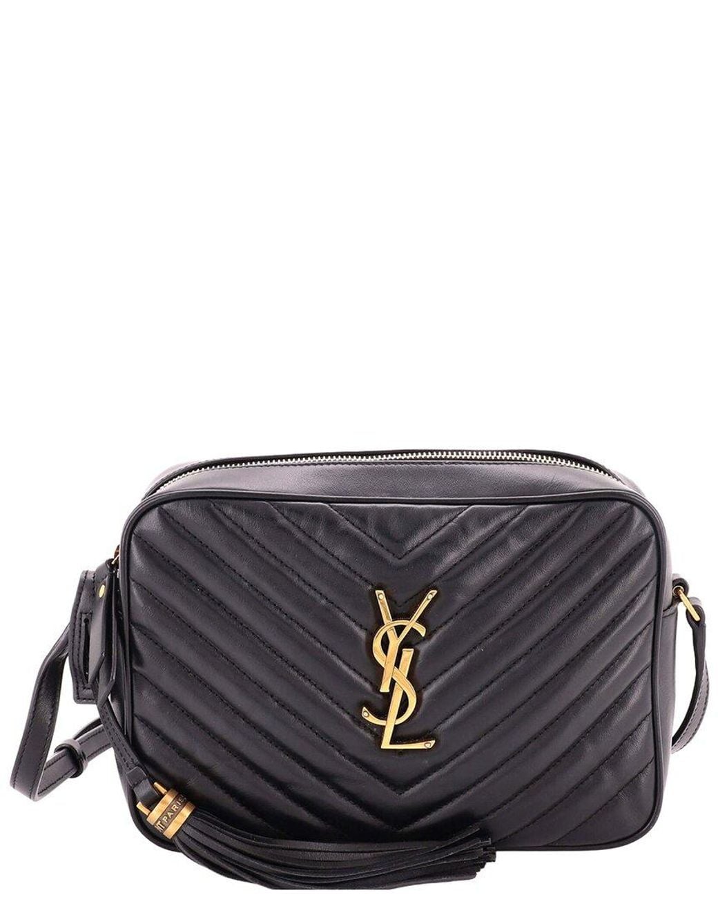 Saint Laurent Black Matelasse Chevron Leather Lou Camera Bag Small (Authentic Pre-Loved)