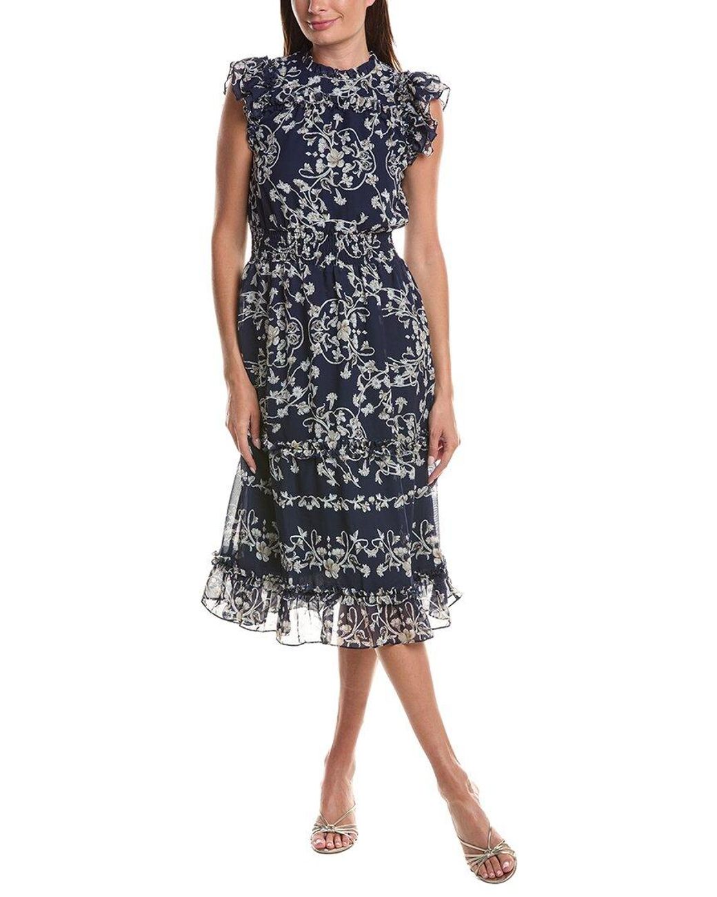 Cece Blue Flutter Sleeve Smocked Waist Midi Dress