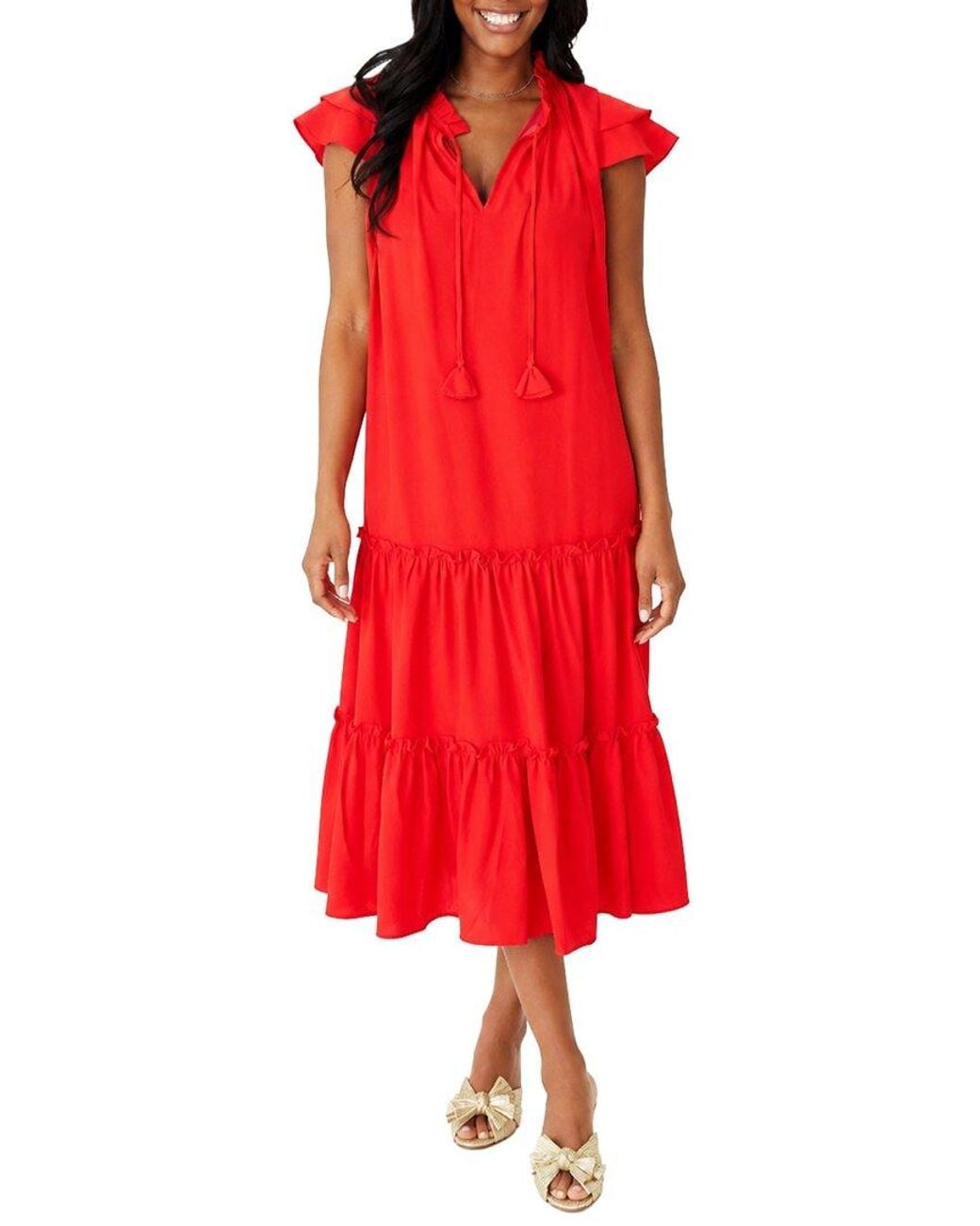 Sail To Sable Red Ruffle Neck Midi
