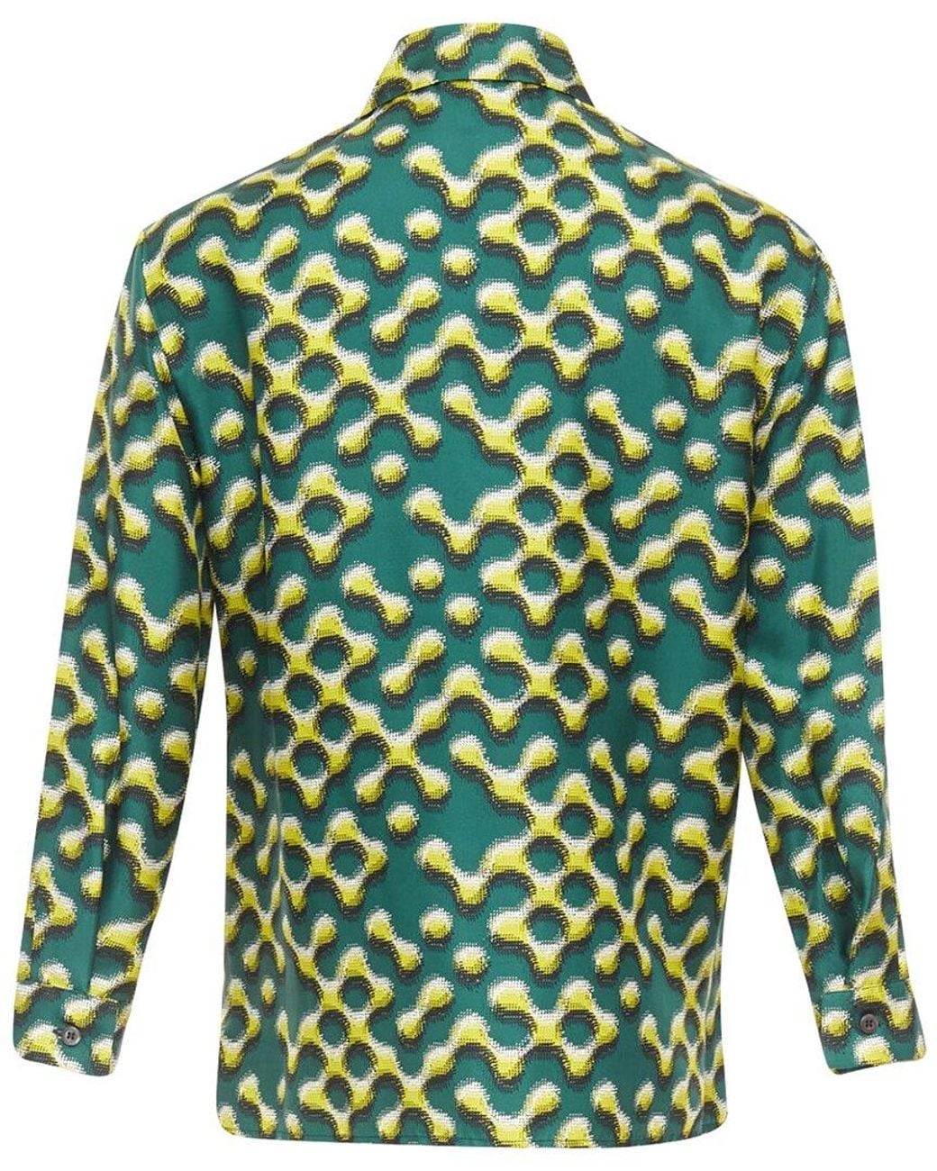 Prada Green 2015 Silk Geometric Print Shirt, Size It (Authentic Pre-Loved)