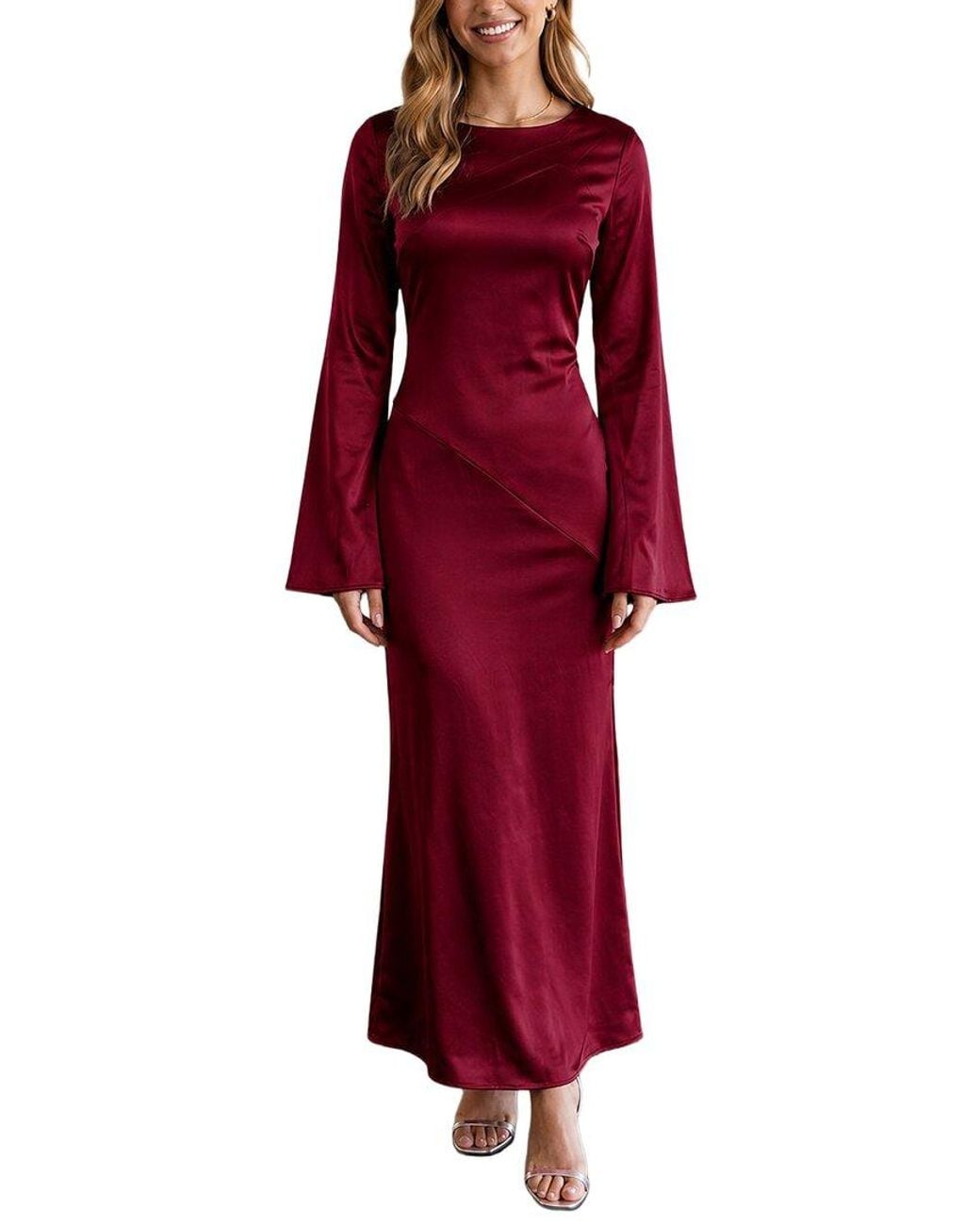 AMINA GLAM Red Long Sleeve Maxi Dress