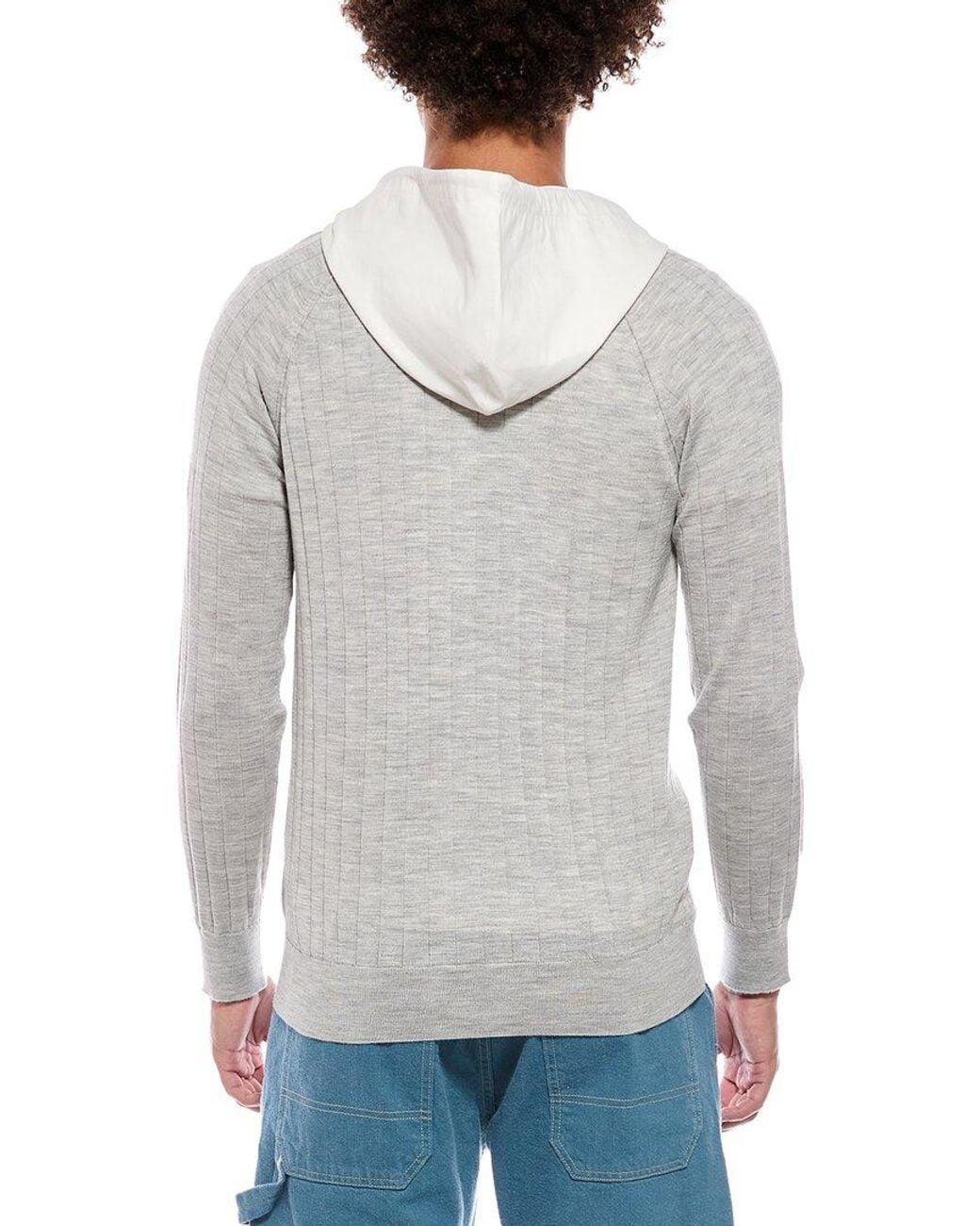 Eleventy Gray Full Zip Wool & Silk-Blend Hoodie Sweater for men