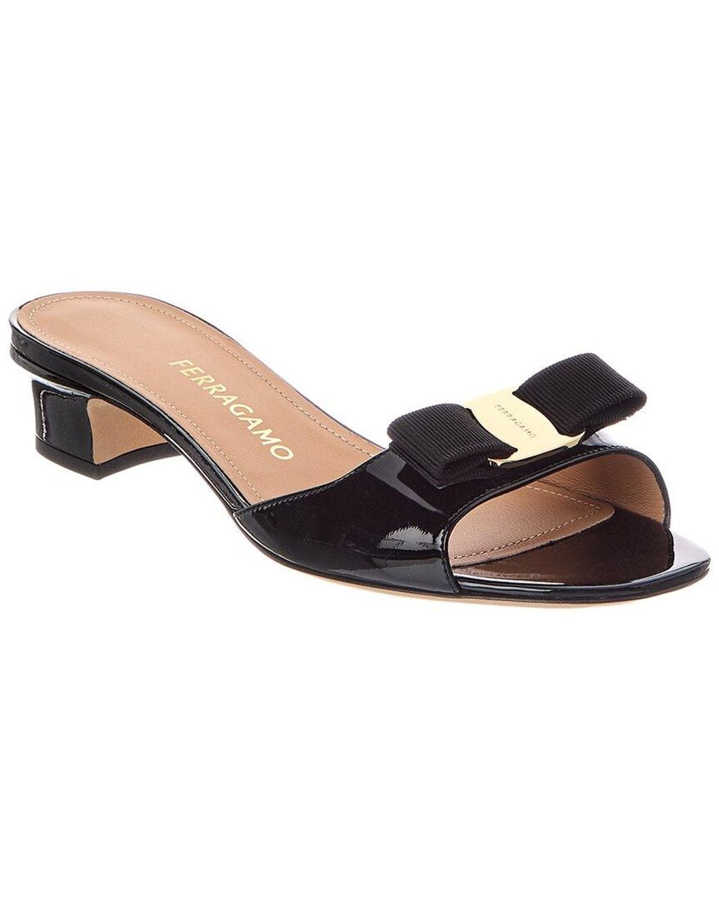 Ferragamo Black Vara Bow Patent Sandal
