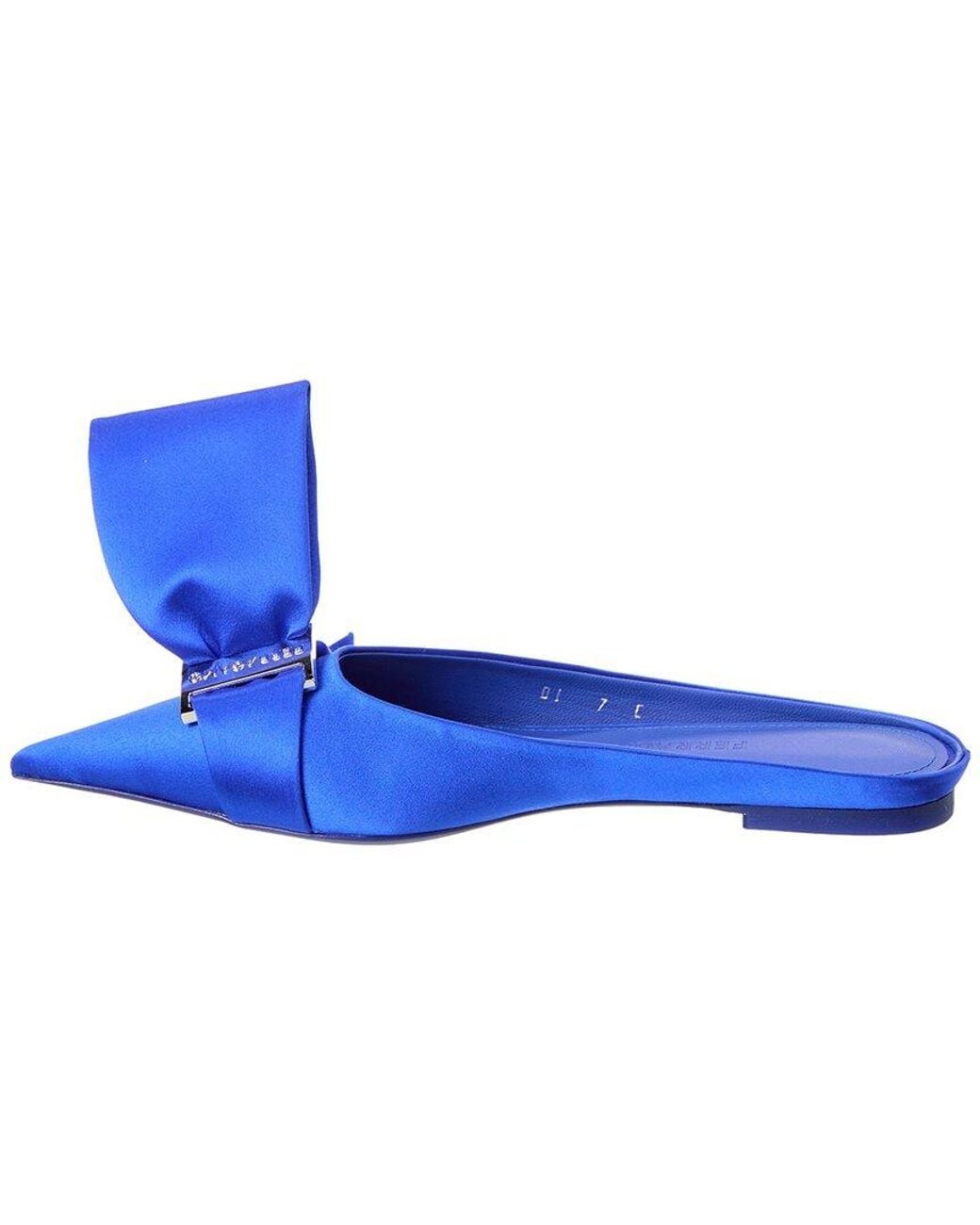 Ferragamo Blue Emii T Satin Flat