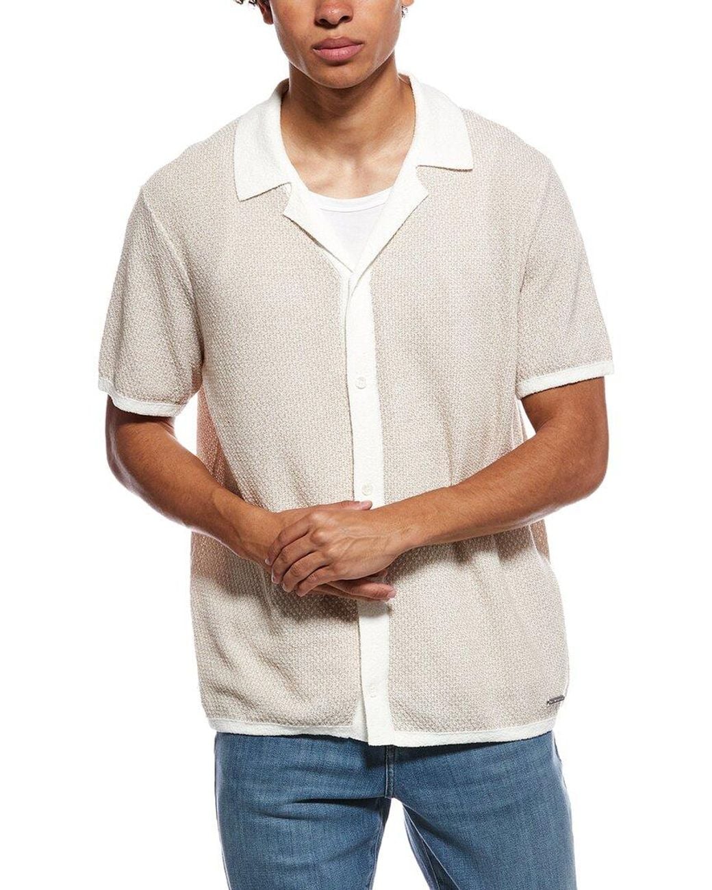 Karl Lagerfeld Gray Texture Knit Camp Shirt for men