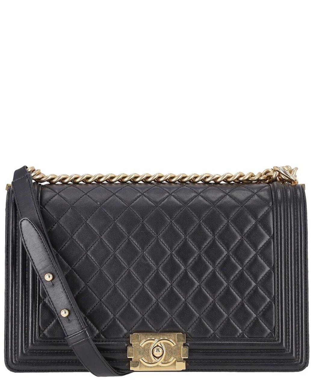 Chanel Black Diamond Quilted Lambskin Leather New Model Medium Boy Bag (authentic Pre-loved)