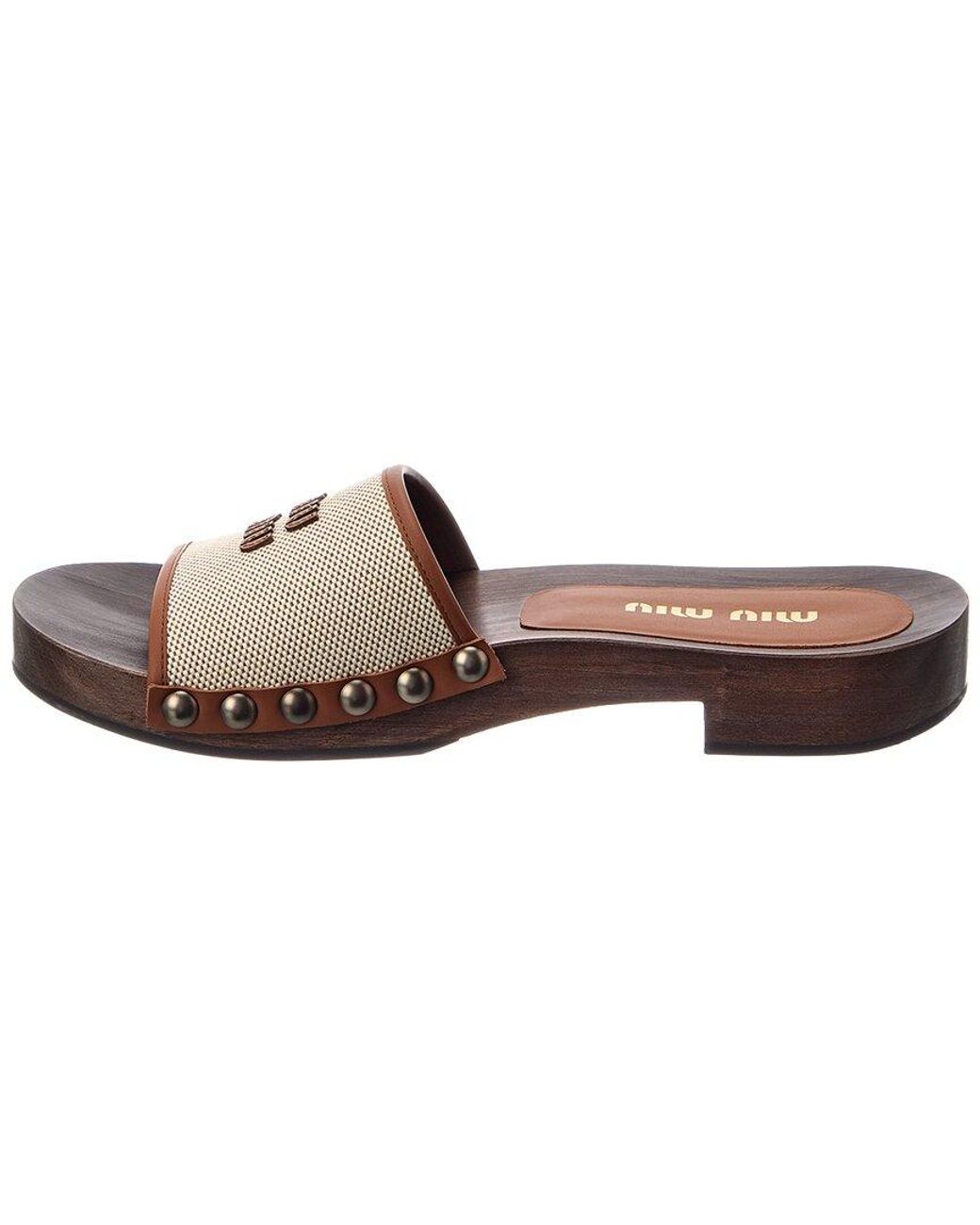Miu Miu Brown Canvas & Leather Clog