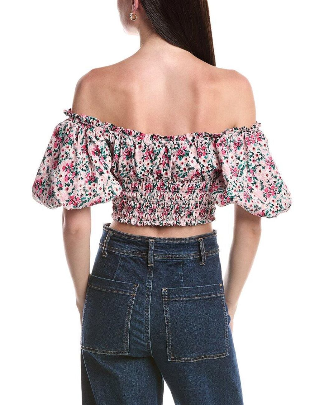 AFRM Red Mandy Off-The-Shoulder Smocking Woven Top