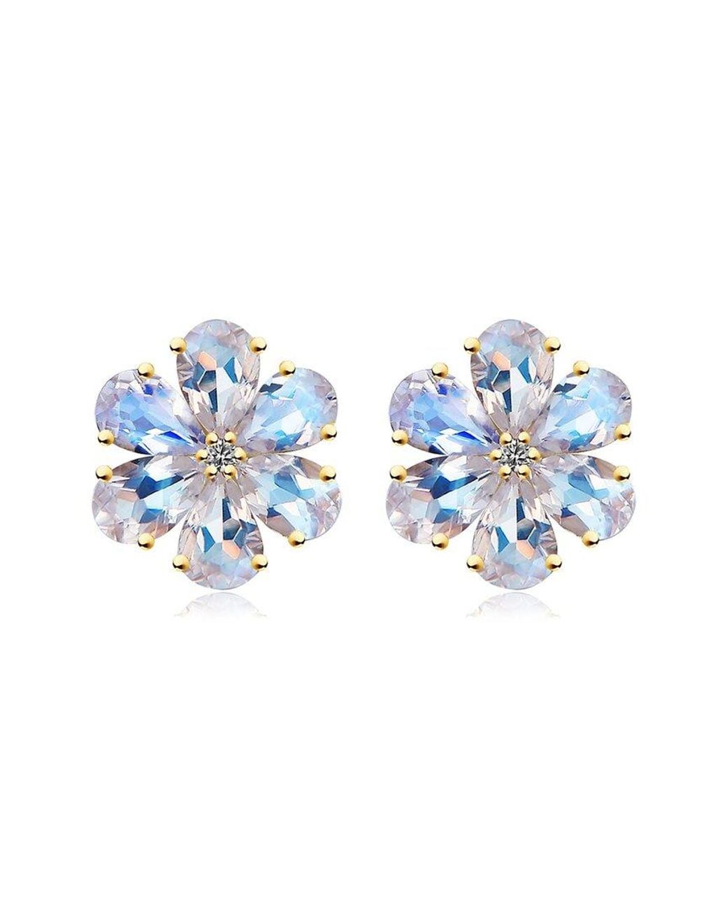 Nina Zhou Jewelry Blue 14K 4.25 Ct. Tw. Diamond & Moonstone Stud Earrings