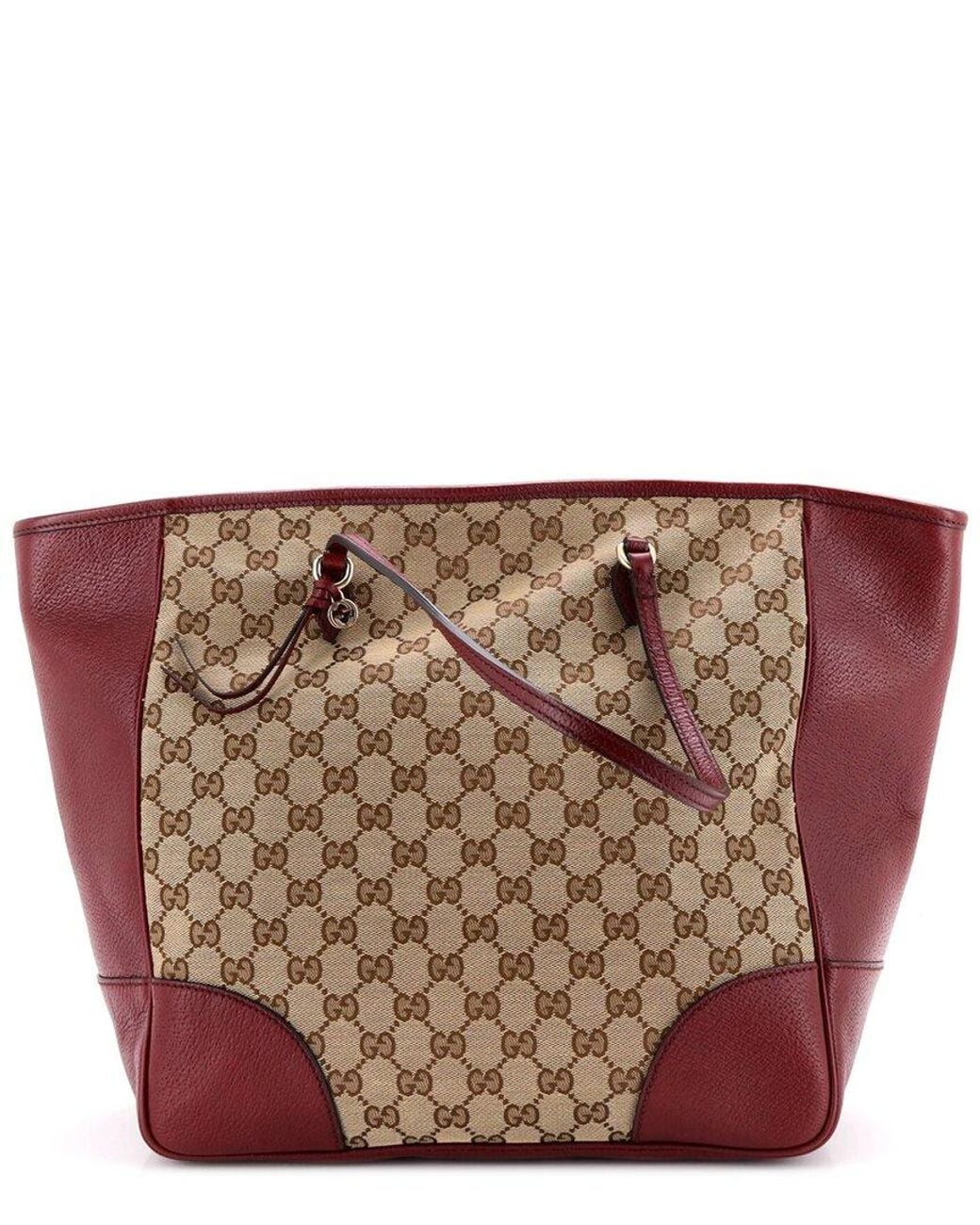 Gucci Brown Burgundy Gg Canvas & Leather Bree Tote Medium (Authentic Pre-Loved)