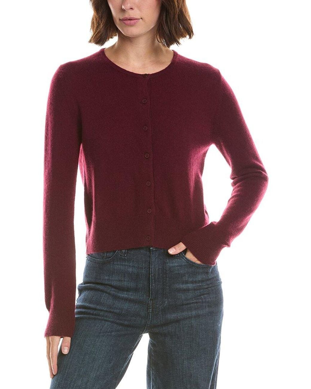Forte Red Basic Cropped Button 100% Cashmere Cardigan