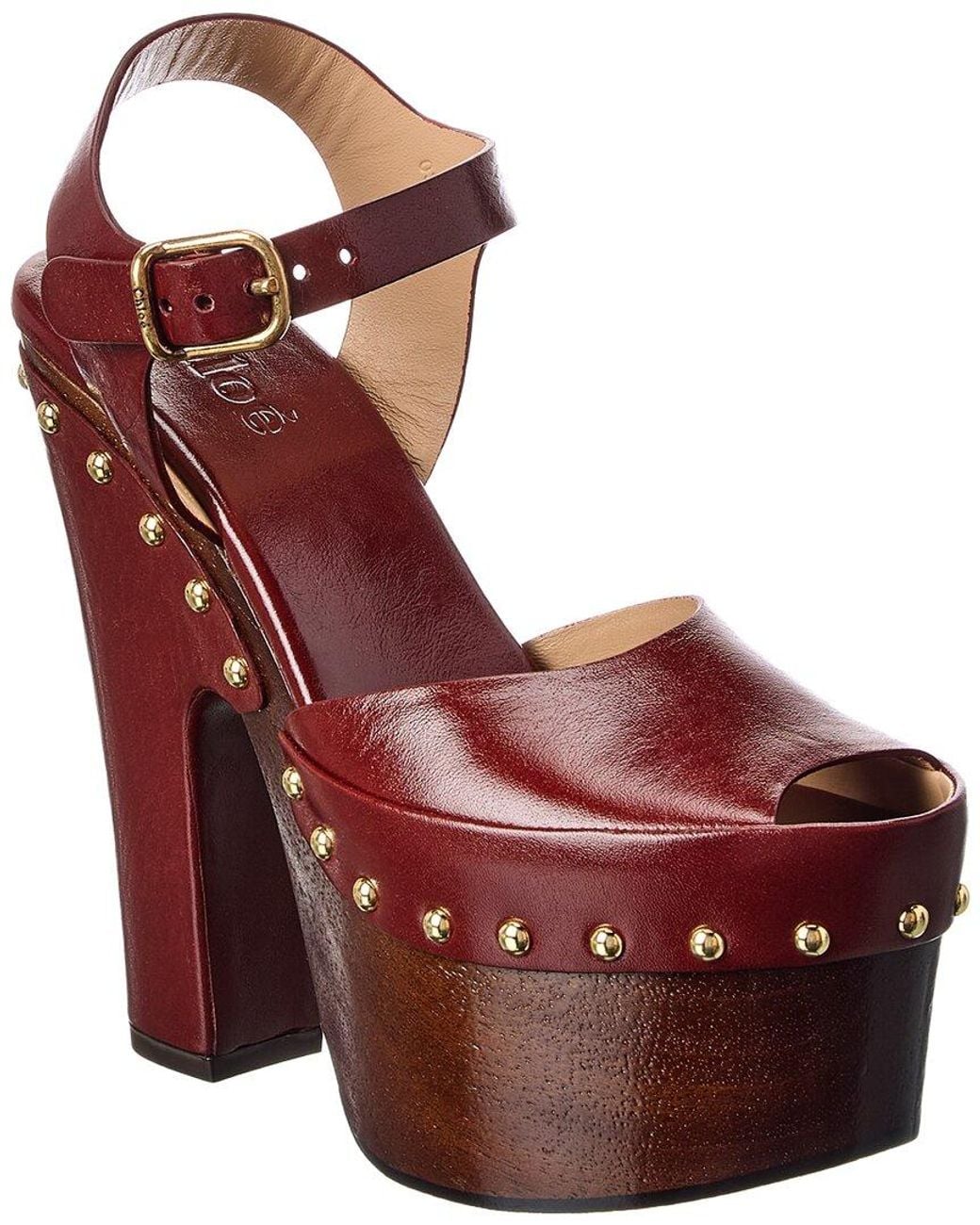 Chloé Red Meret Leather Platform Sandal