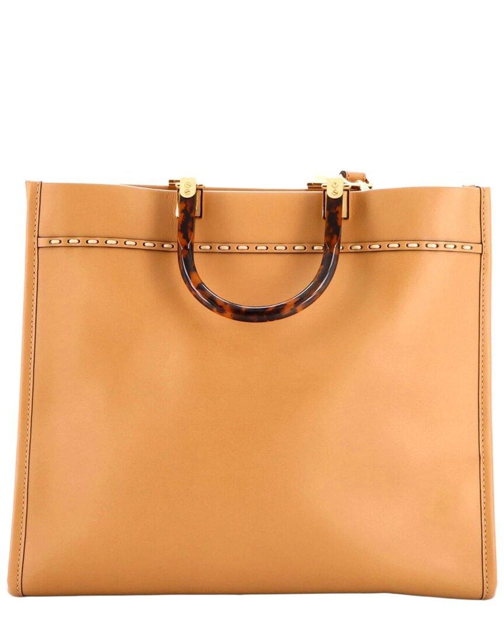 Fendi Brown Leather & Snakeskin Sunshine Shopper Tote Medium (Authentic Pre- Loved)