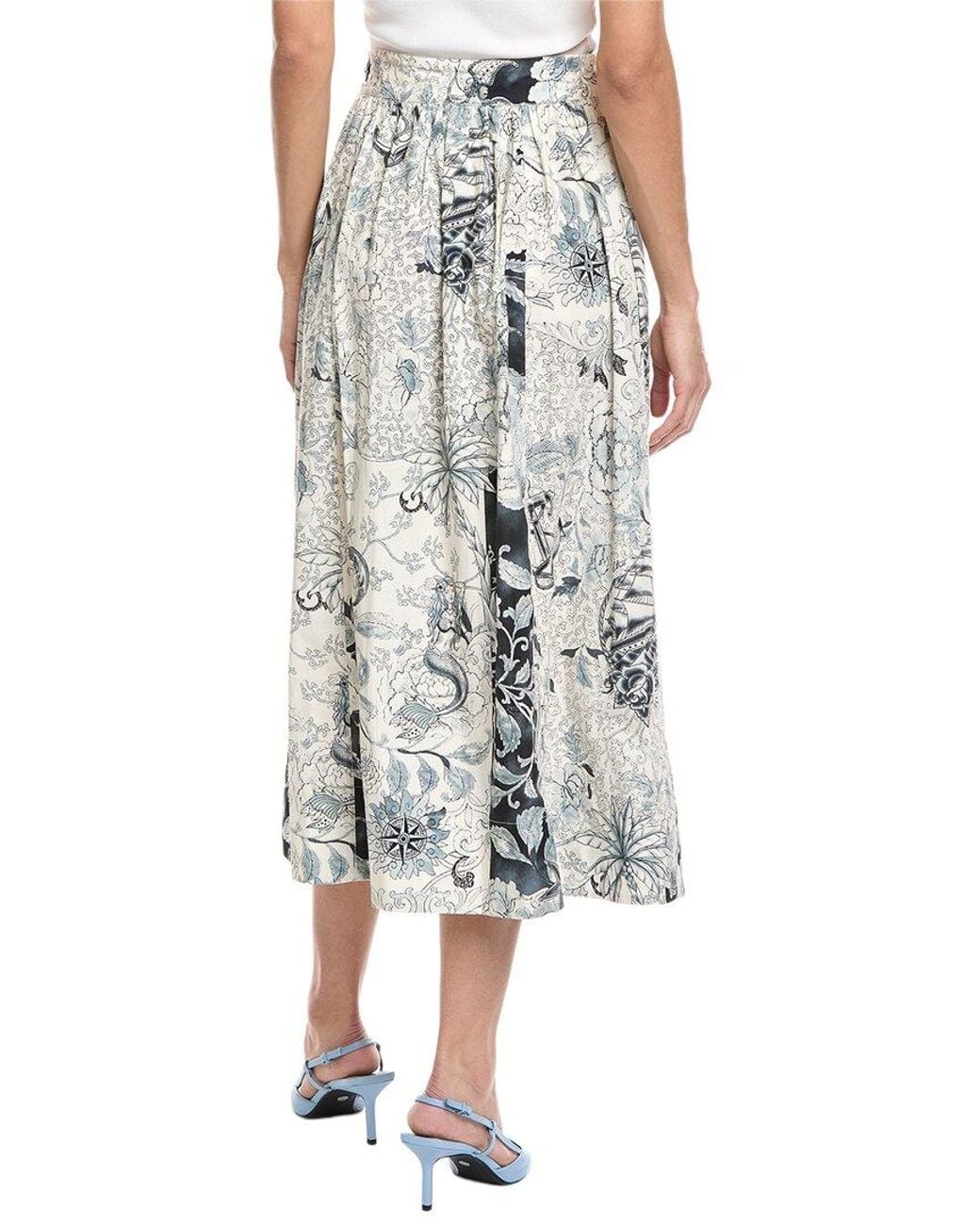 Etro White Miss Print Midi Skirt